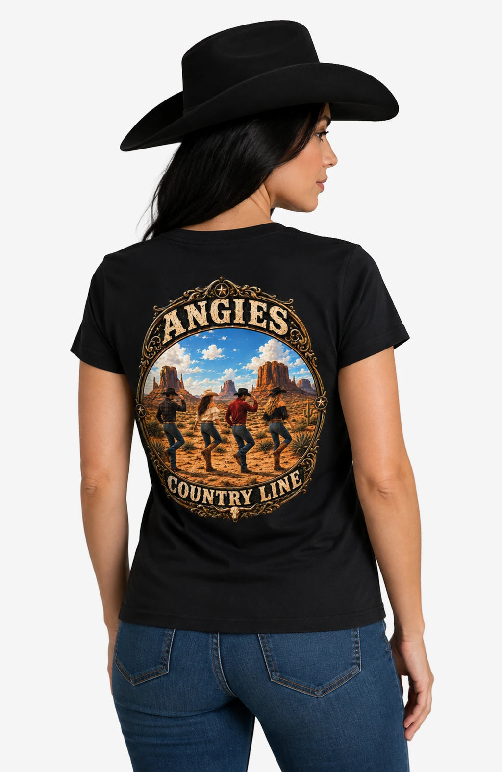 Angies Country Line | Damen T-Shirt mit Rundhalsausschnitt Shirt ACLShirt-Damen-Schwarz-Rundhals-Back-EnrolDesign-EnrolShop-02