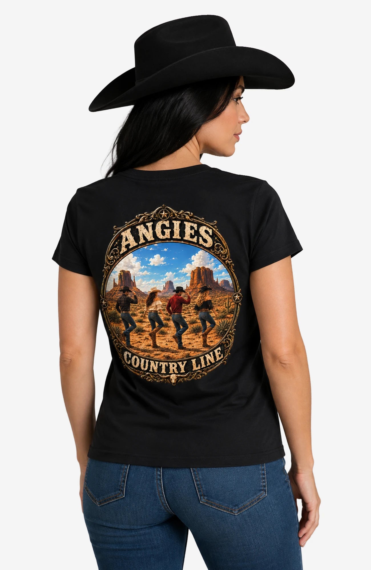 Angies Country Line | Damen T-Shirt mit Rundhalsausschnitt Shirt ACLShirt-Damen-Schwarz-Rundhals-Back-EnrolDesign-EnrolShop-02