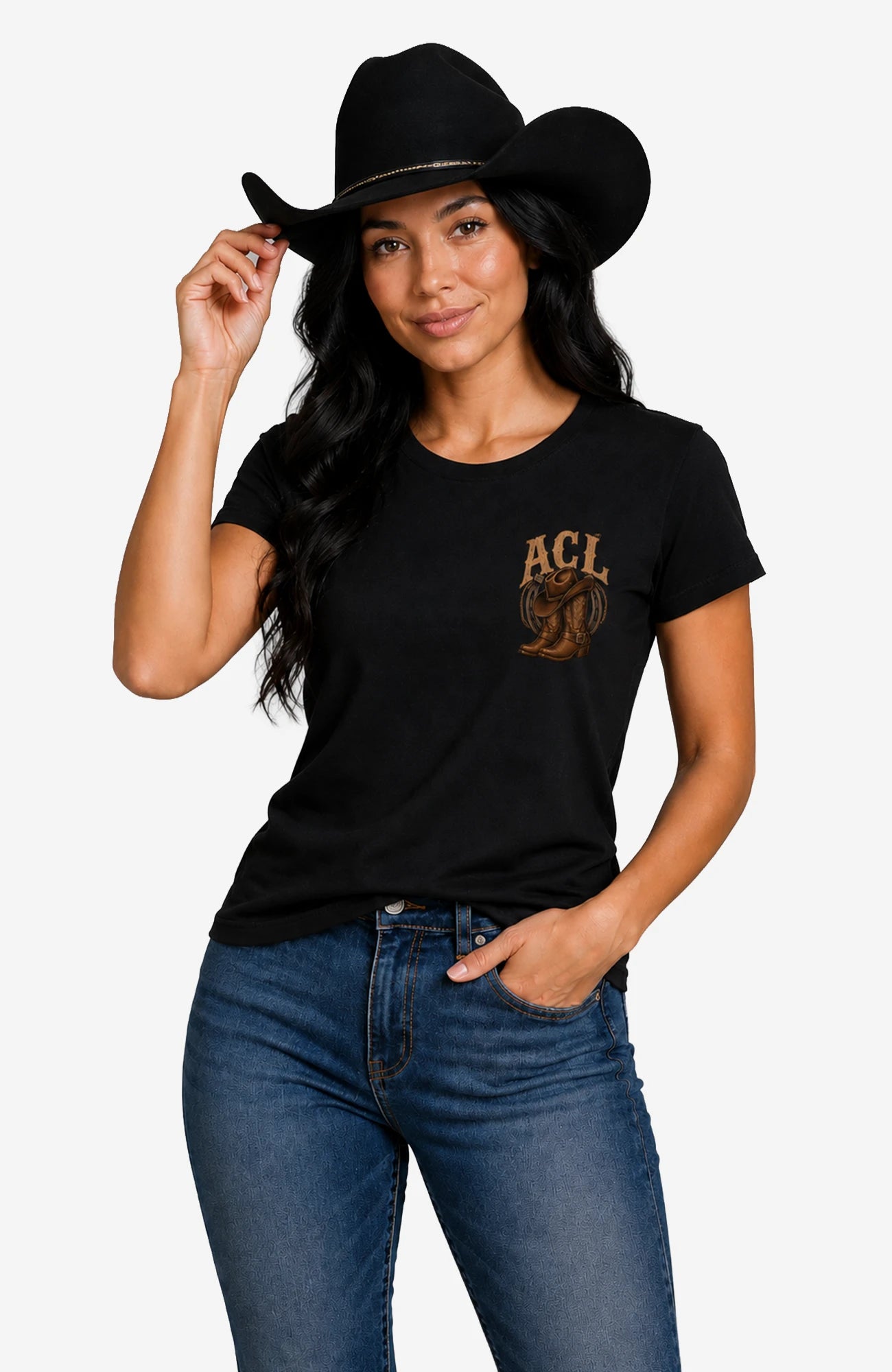 Angies Country Line | Damen T-Shirt mit Rundhalsausschnitt Shirt ACLShirt-Damen-Schwarz-Rundhals-Front-EnrolDesign-EnrolShop-01-NEU
