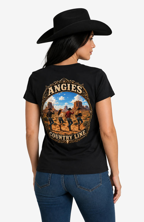 Angies Country Line | Damen T-Shirt mit V-Ausschnitt Shirt ACLShirt-Damen-Schwarz-VAusschnitt-Back-EnrolDesign-EnrolShop-02