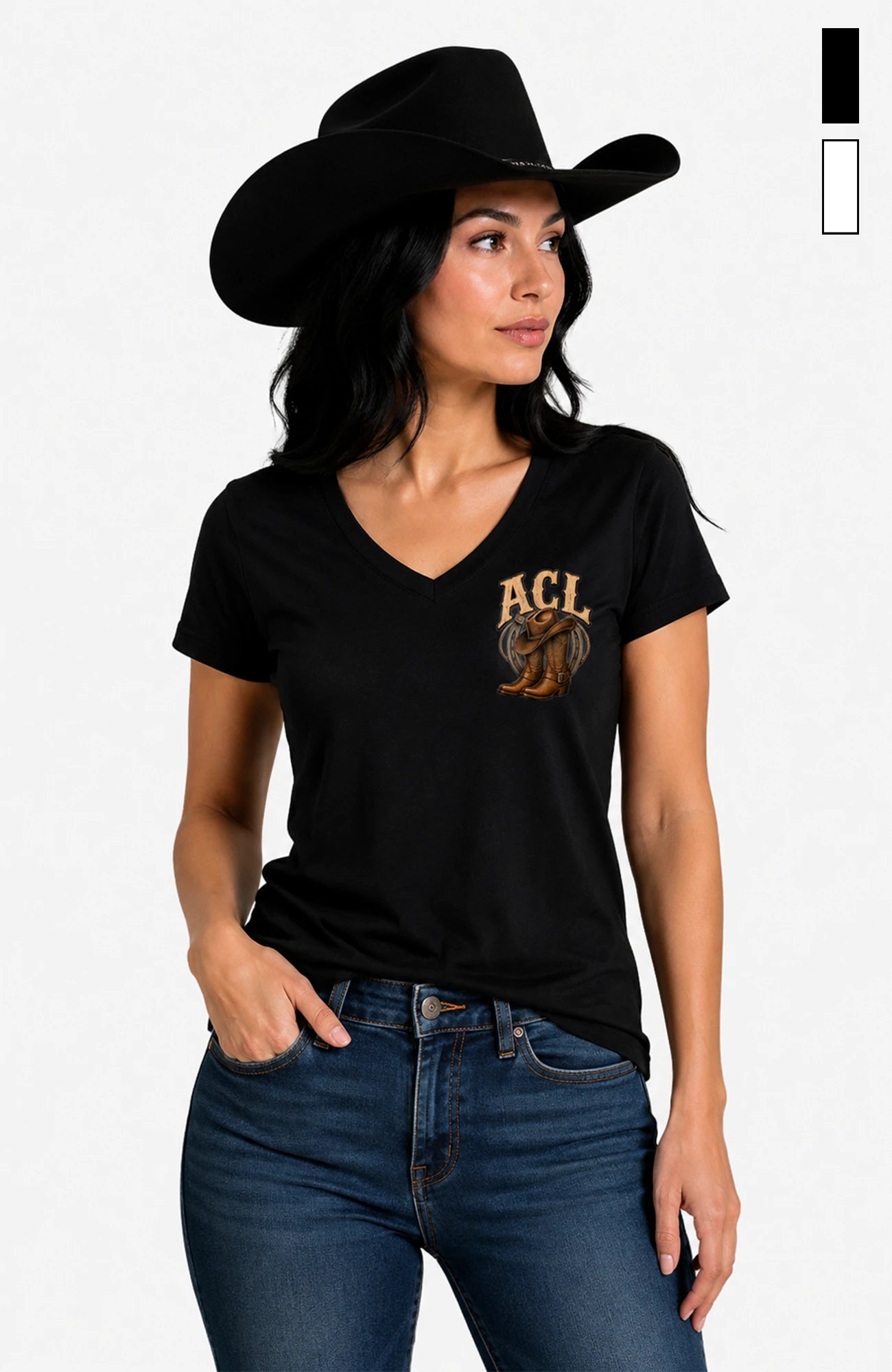 Angies Country Line | Damen T-Shirt mit V-Ausschnitt Shirt ACLShirt-Damen-Schwarz-VAusschnitt-Front-EnrolDesign-EnrolShop-01mitFarben-NEU