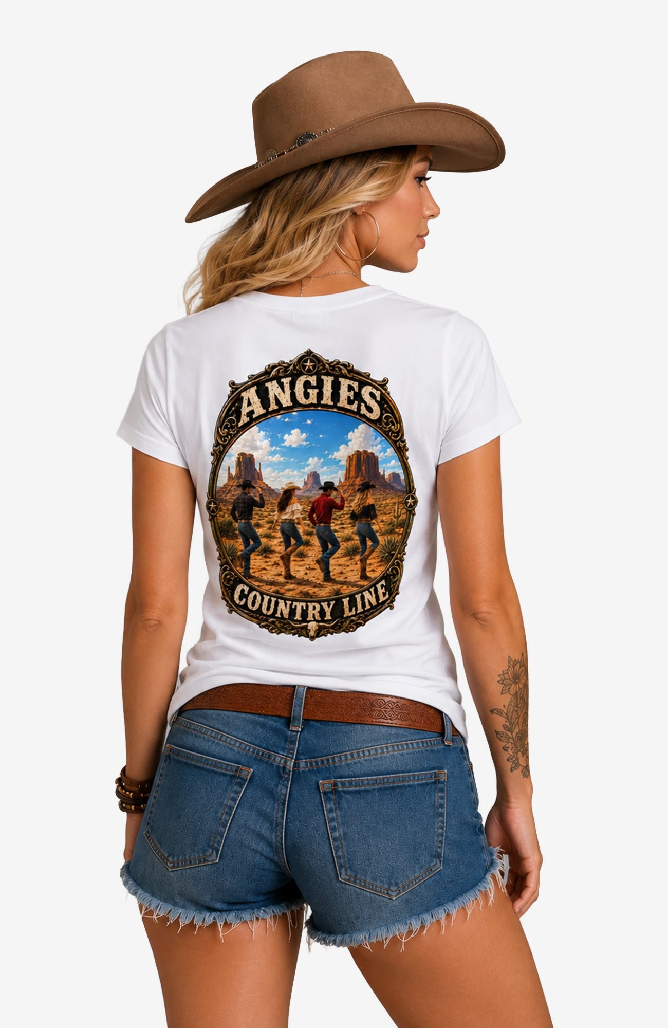 Angies Country Line | Damen T-Shirt mit Rundhalsausschnitt Shirt ACLShirt-Damen-Weiss-Rundhals-Back-EnrolDesign-EnrolShop-02