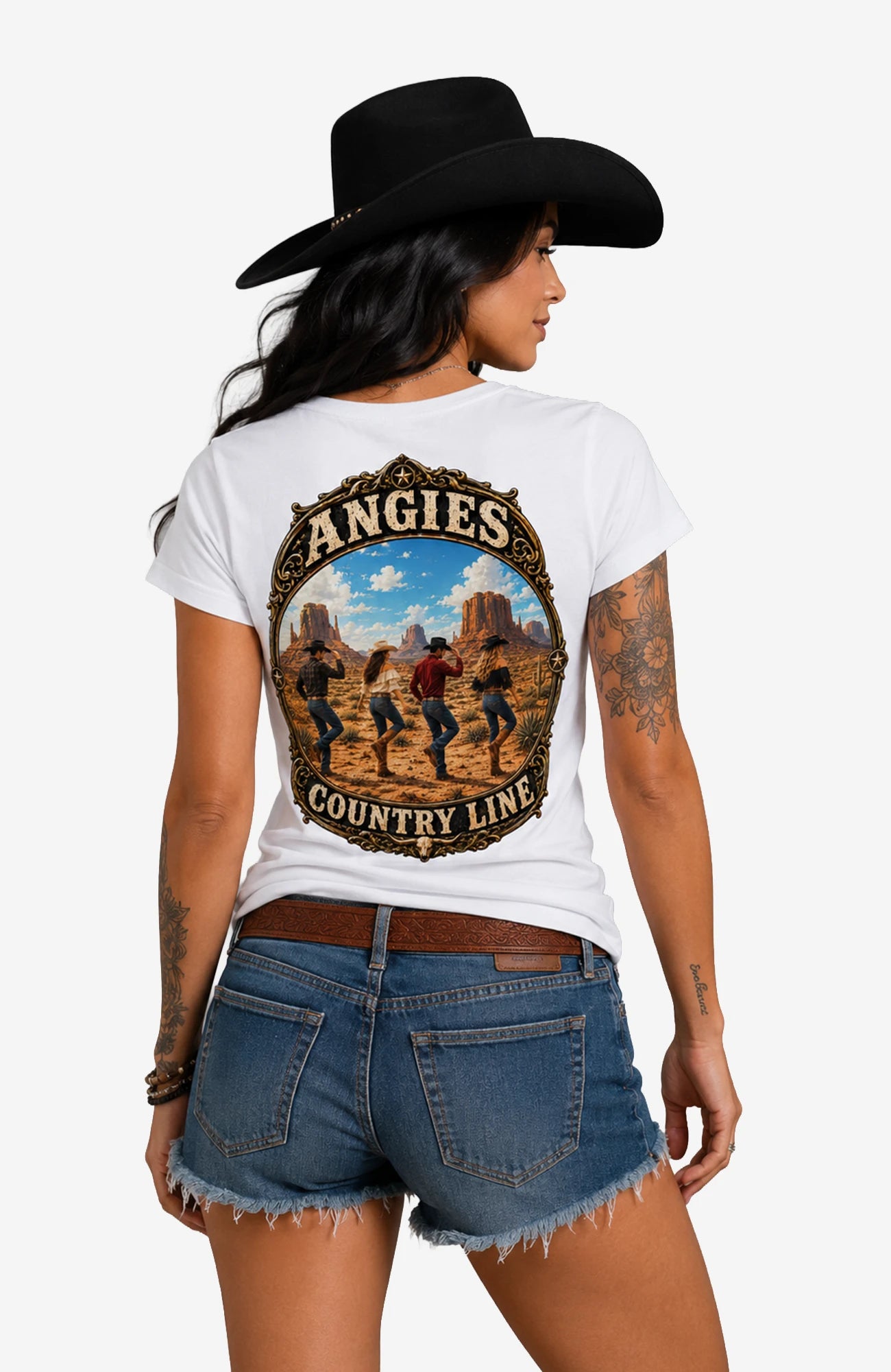 Angies Country Line | Damen T-Shirt mit V-Ausschnitt Shirt ACLShirt-Damen-Weiss-VAusschnitt-Back-EnrolDesign-EnrolShop-02