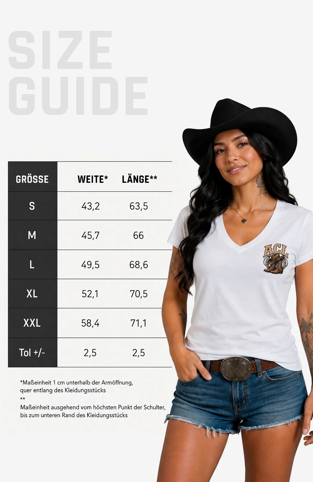 Angies Country Line | Damen T-Shirt mit V-Ausschnitt Shirt ACLShirt-Damen-Weiss-VAusschnitt-Back-EnrolDesign-EnrolShop-SizeGuide
