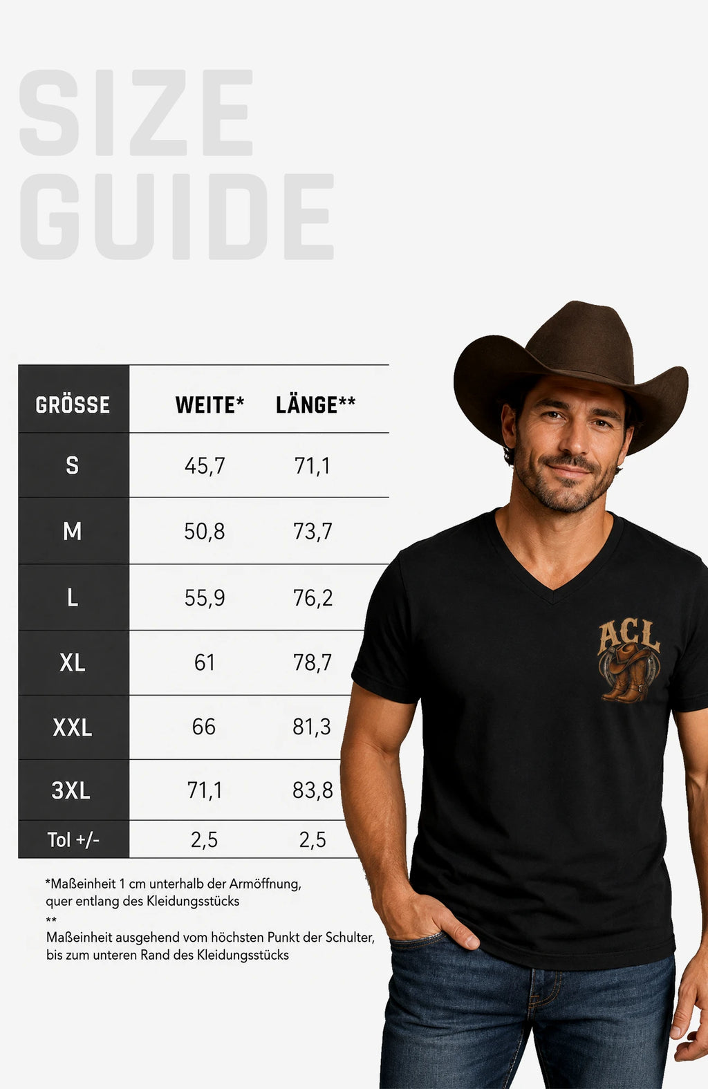 Angies Country Line | Herren T-Shirt mit V-Ausschnitt Shirt ACLShirt-Herren-Schwarz-VAusschnitt-Front-EnrolDesign-EnrolShop-SizeGuide