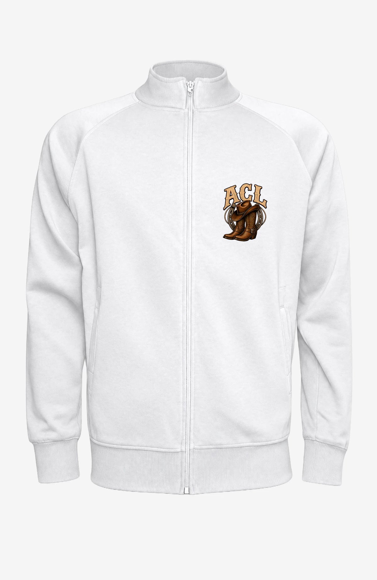 ACL | Sweatjacke Unisex | Farbiges Motiv Weiß Sweatter ACLSweatjackeohneKapuze-Unisex-Weiss-Front-farbig-EnrolDesign-EnrolShop-01
