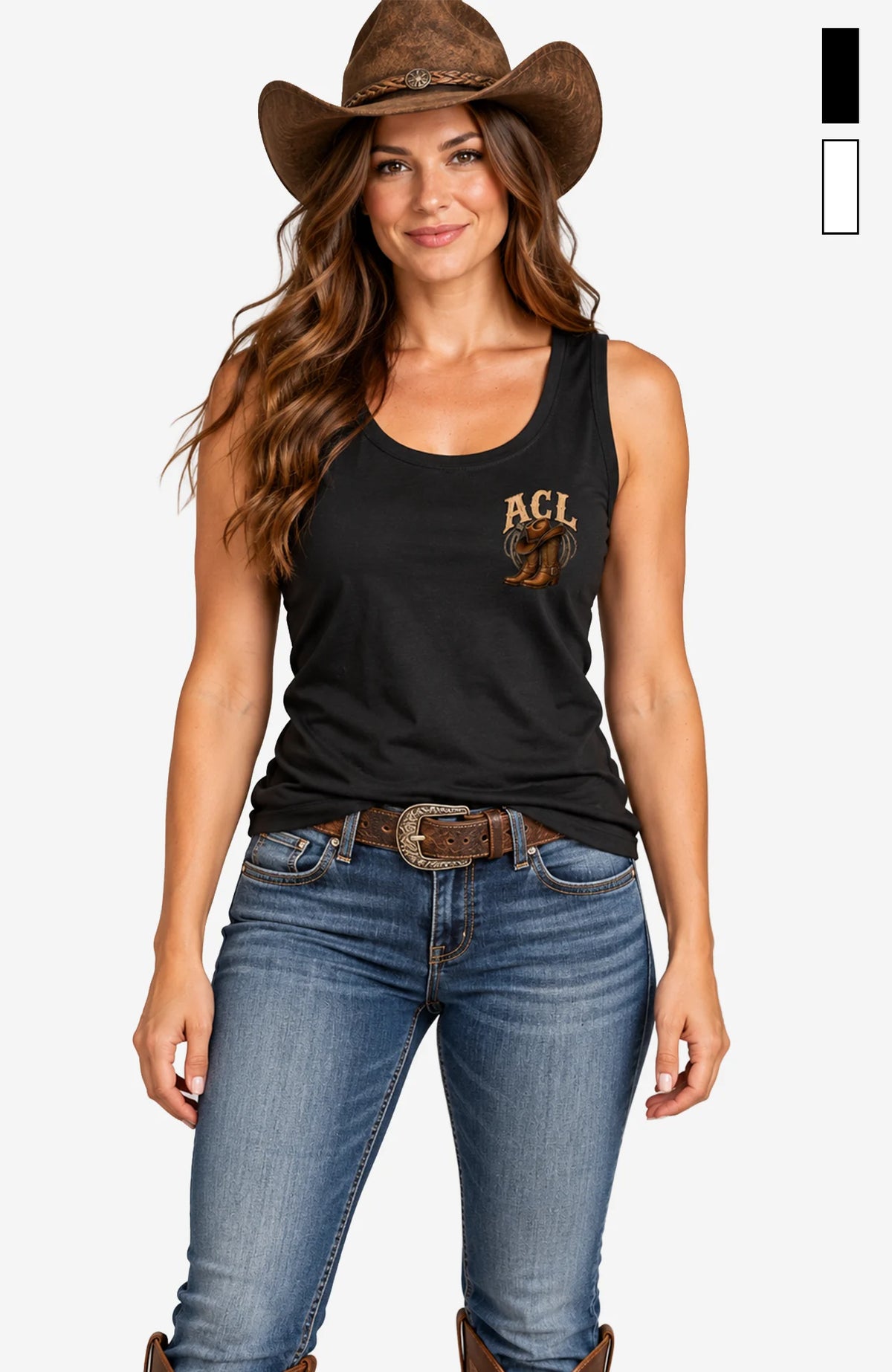 ACL | Damen Shirt ärmellos | Farbiges Motiv ACLTShirtohneAermel-Damen-Schwarz-Back-EnrolDesign-EnrolShop-farbigesLogo.-ModelFront