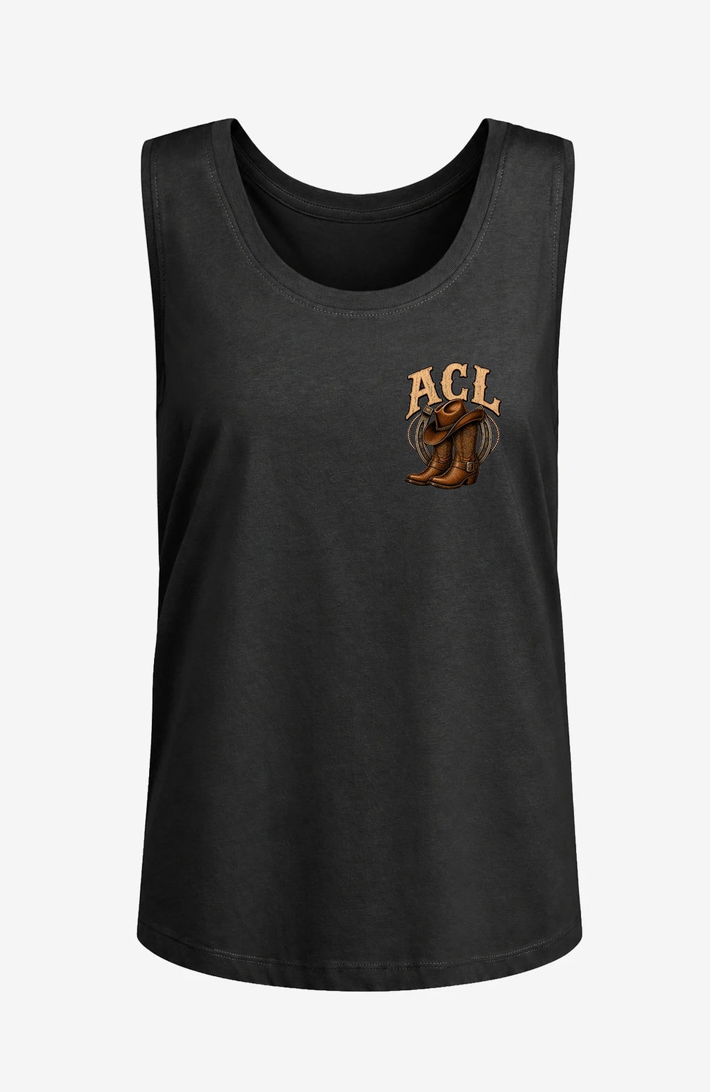 ACL | Damen Shirt ärmellos | Farbiges Motiv Schwarz ACLTShirtohneAermel-Damen-Schwarz-Front-EnrolDesign-EnrolShop-farbigesLogo