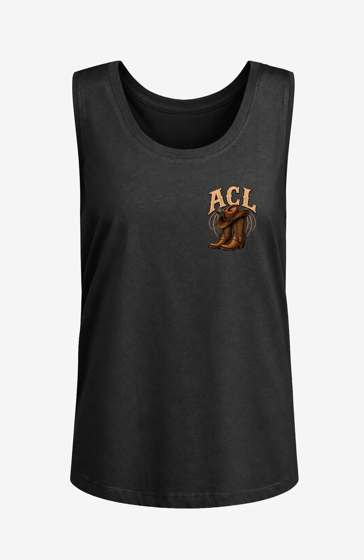 ACL | Damen Shirt ärmellos | Farbiges Motiv Schwarz ACLTShirtohneAermel-Damen-Schwarz-Front-EnrolDesign-EnrolShop-farbigesLogo
