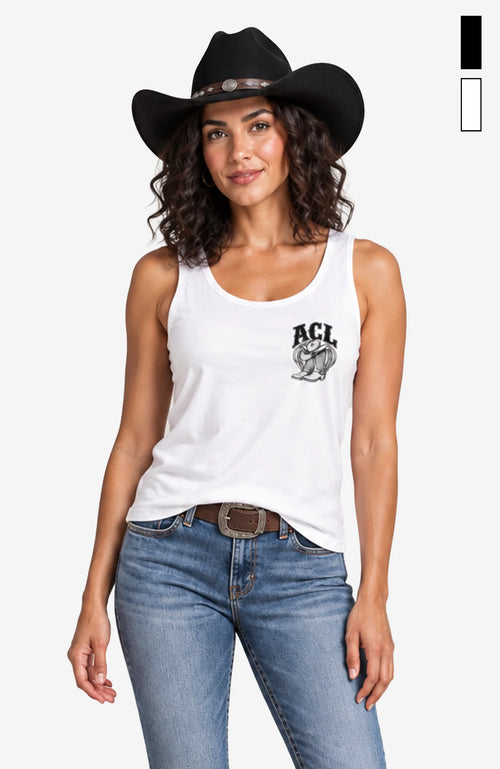 ACL | Damen Shirt ärmellos | Einfarbiges Motiv Ärmellos ACLTShirtohneAermel-Damen-Weiss-BFront-EnrolDesign-EnrolShop-einfarbigesLogo-ModellFront