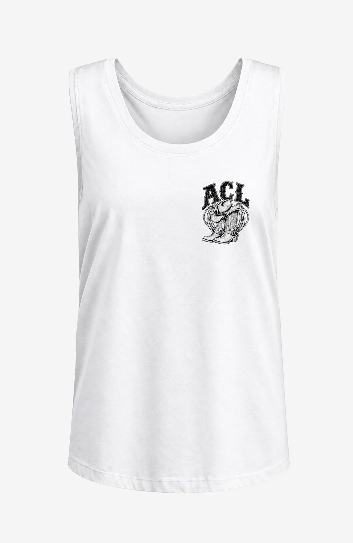 ACL | Damen Shirt ärmellos | Einfarbiges Motiv Weiß Ärmellos ACLTShirtohneAermel-Damen-Weiss-BFront-EnrolDesign-EnrolShop-einfarbigesLogo