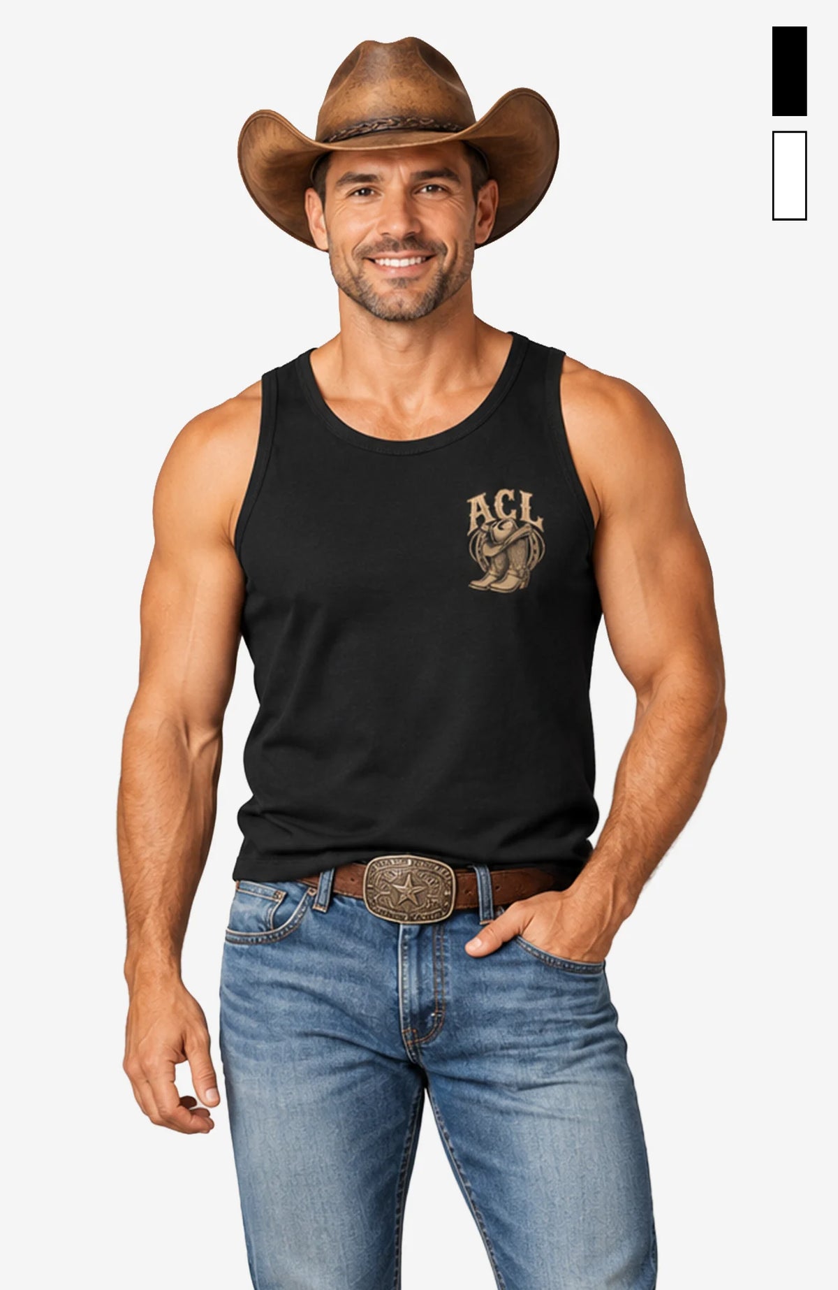 ACL | Herren Shirt ärmellos | Einfarbiges Motiv Ärmellos ACLTShirtohneAermel-Herren-Schwarz-Front-EnrolDesign-EnrolShop-einfarbigesLogo-ModelFront