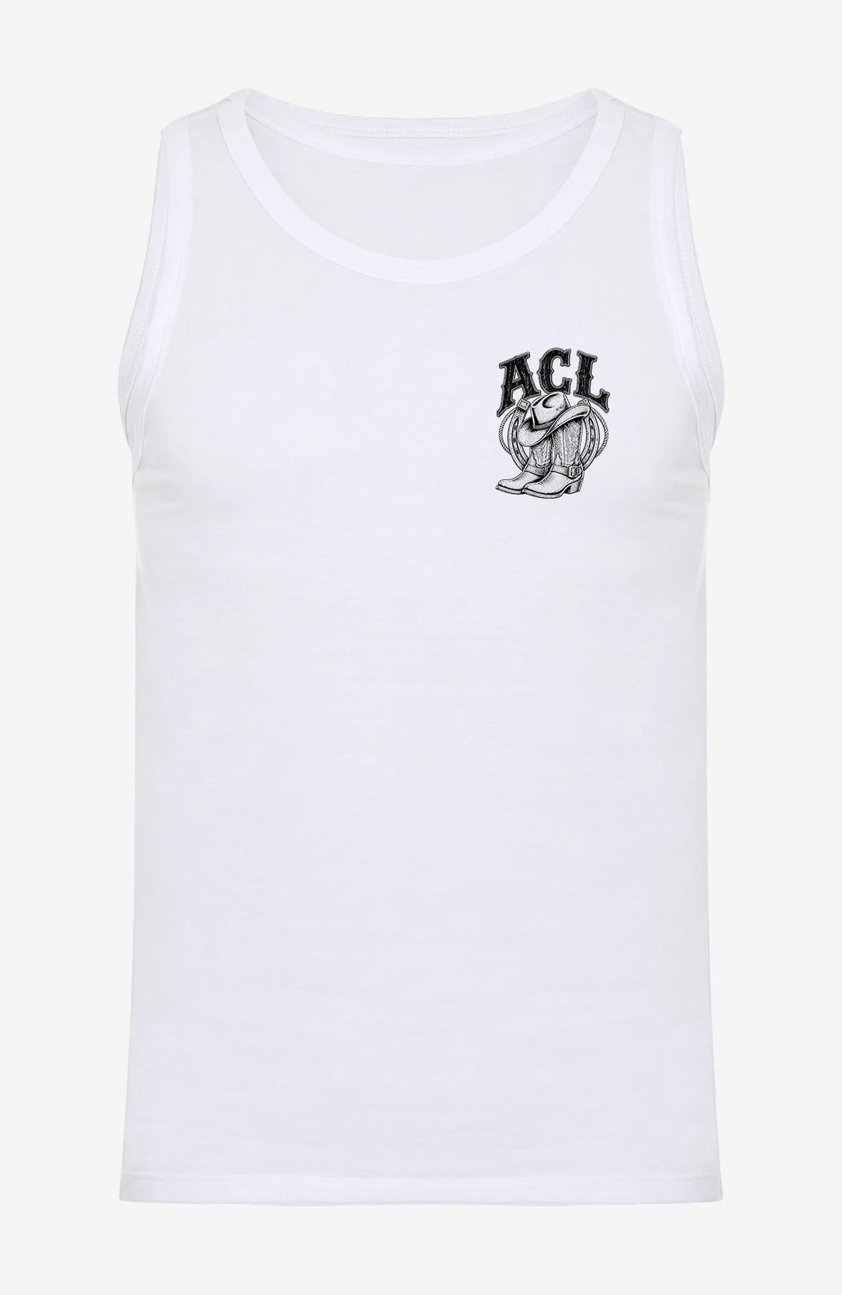 ACL | Herren Shirt ärmellos | Einfarbiges Motiv Weiß Ärmellos ACLTShirtohneAermel-Herren-Weiss-Front-EnrolDesign-EnrolShop-einfarbigesLogo