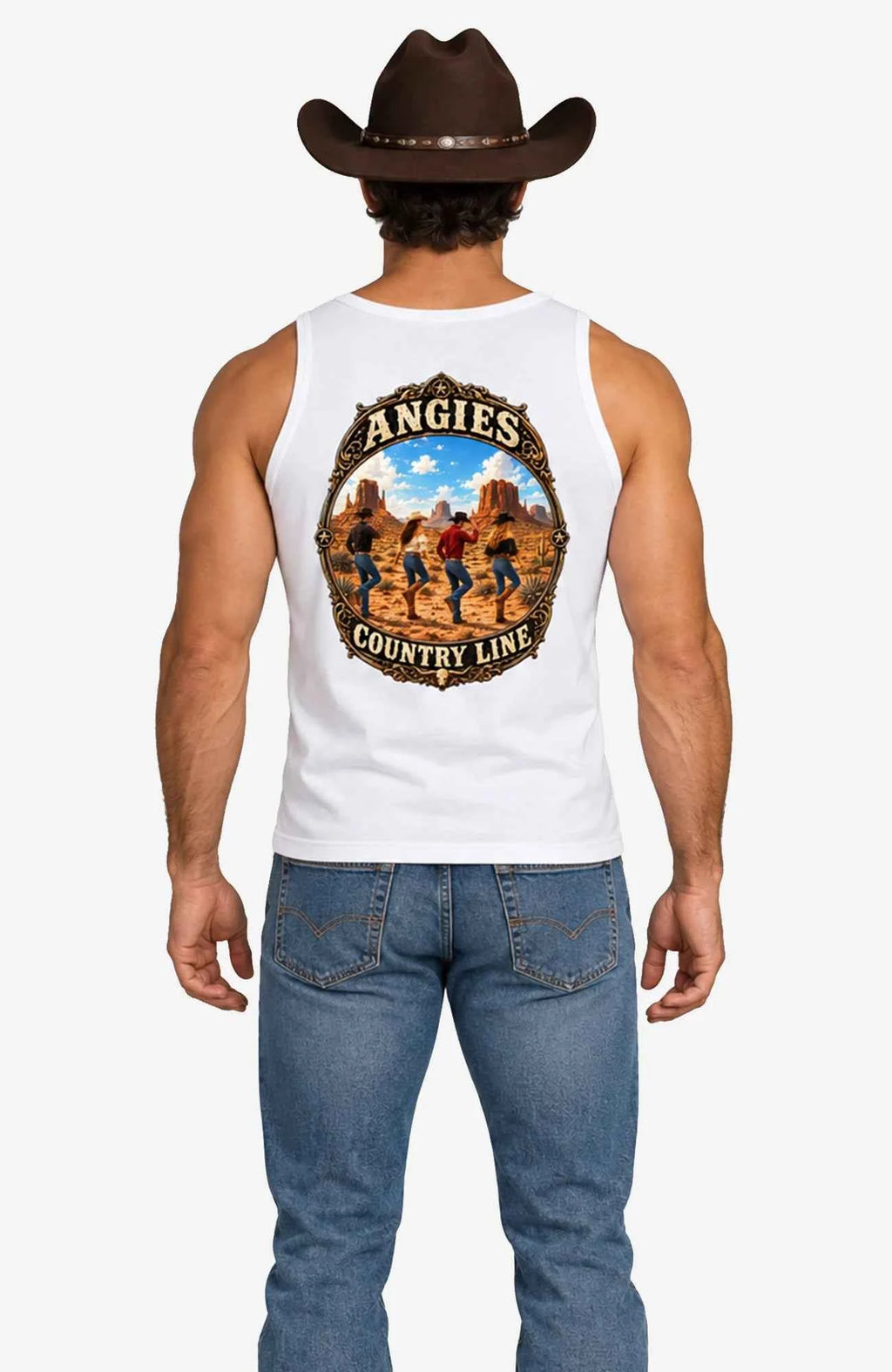 ACL | Herren Shirt ärmellos | Farbiges Motiv Ärmellos ACLTShirtohneAermel-Herren-Weiss-Front-EnrolDesign-EnrolShop-farbigesLogo.-ModellBack