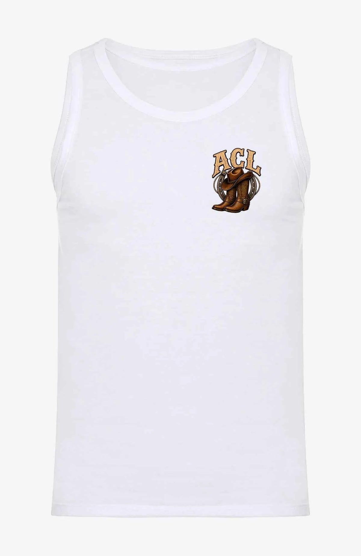 ACL | Herren Shirt ärmellos | Farbiges Motiv Weiß Ärmellos ACLTShirtohneAermel-Herren-Weiss-Front-EnrolDesign-EnrolShop-farbigesLogo