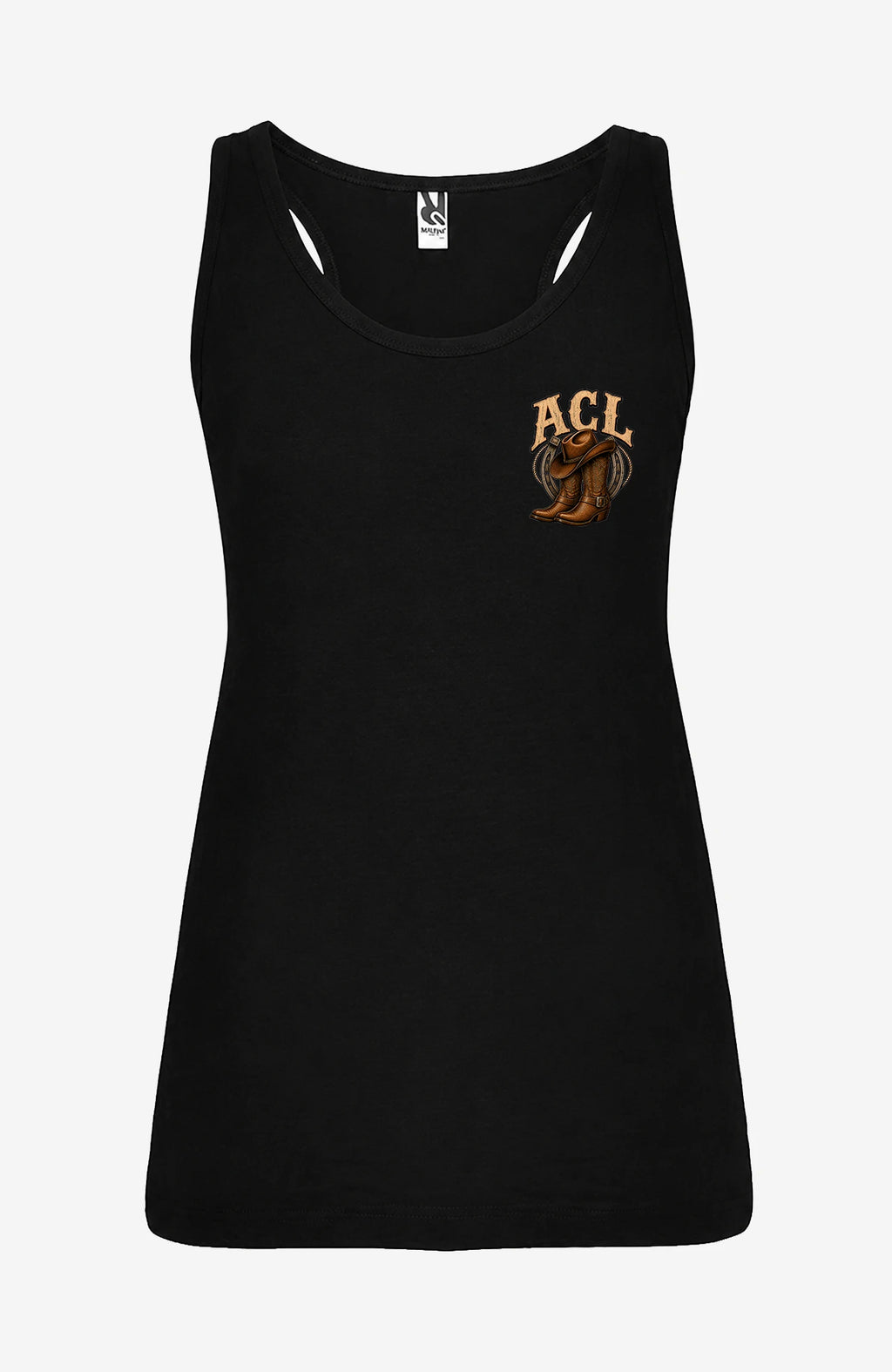Angies Country Line | Damen Trägershirt mit Racerback Tanktop ACLTraegershirt-Damen-Schwarz-FrontEnrolDesign-EnrolShop-01