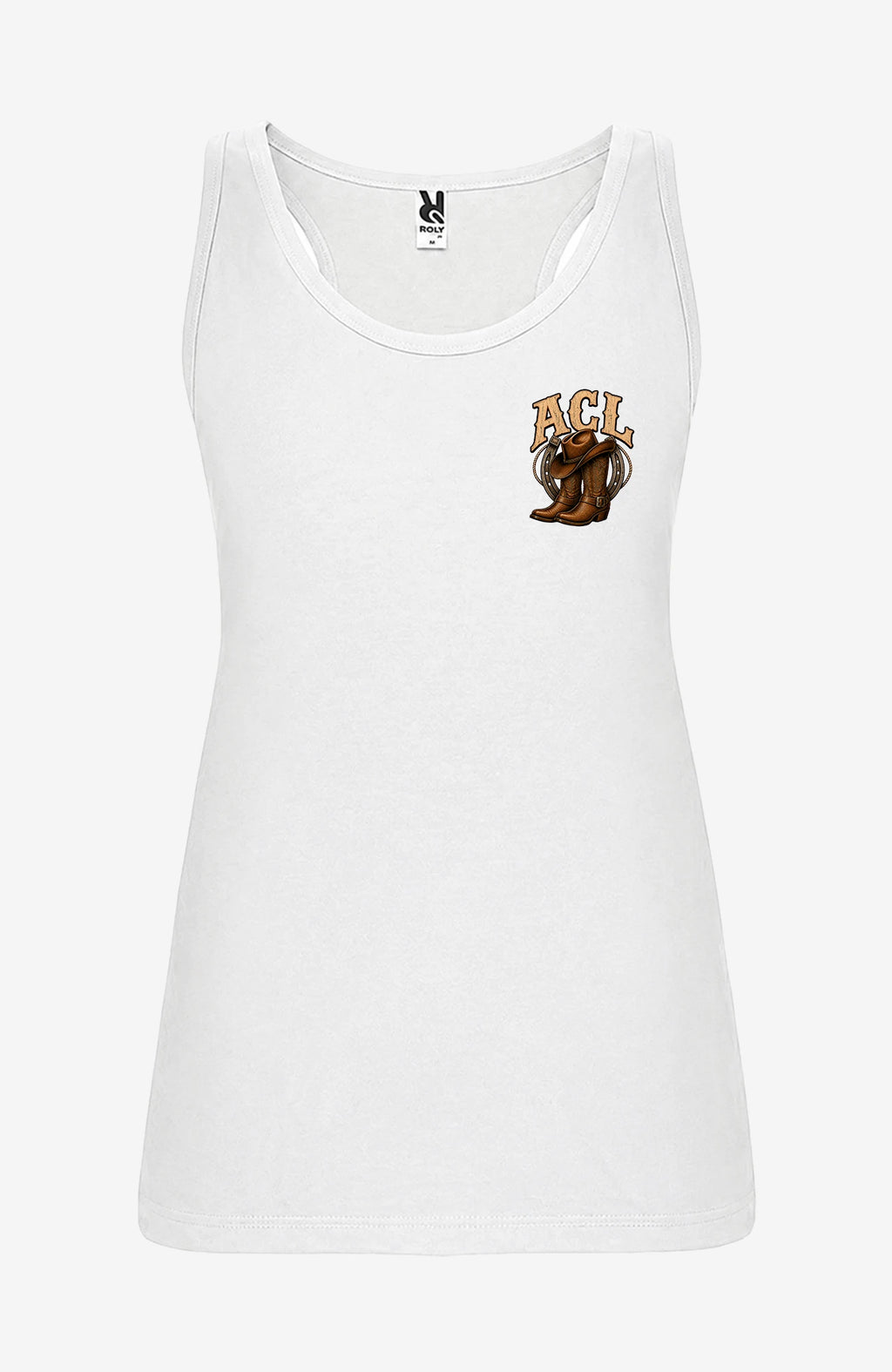 Angies Country Line | Damen Trägershirt mit Racerback Tanktop ACLTraegershirt-Damen-weiss-FrontEnrolDesign-EnrolShop-01