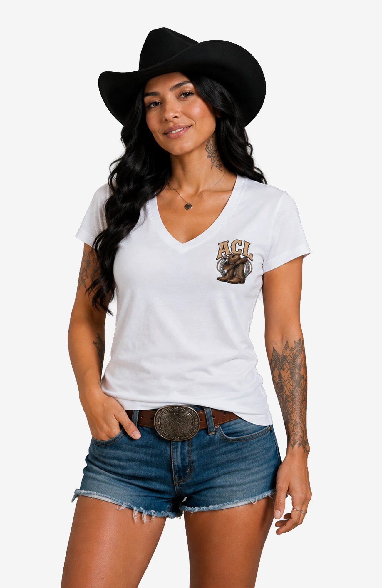 Angies Country Line | Damen T-Shirt mit V-Ausschnitt Weiß Shirt ACL_Shirt_-_Damen_-_Weiss_-_V_Ausschnitt_-_Front_-_EnrolDesign_-_EnrolShop_-_01
