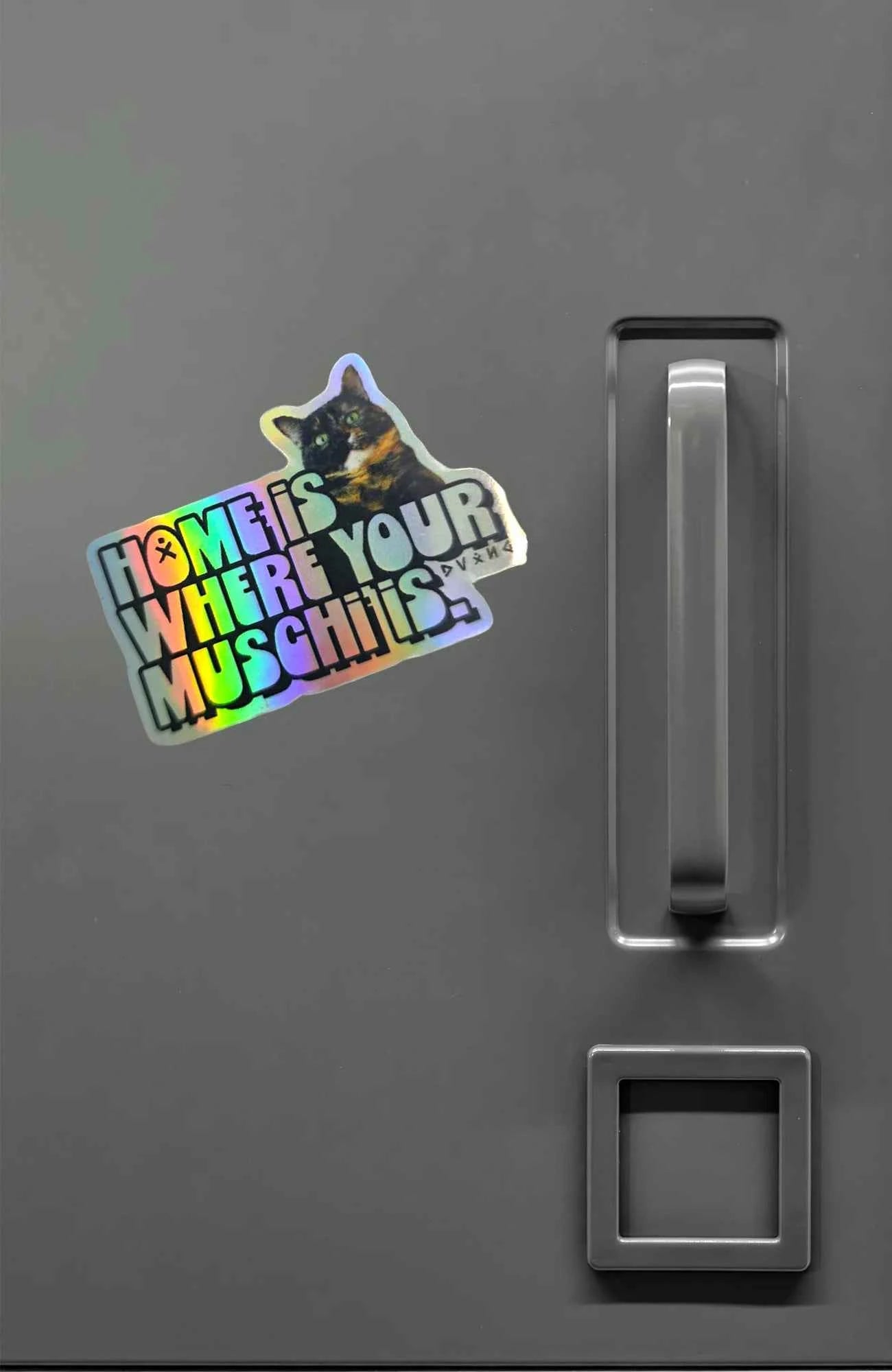 Home is where your Muschi is | Holo Sticker | Katze Sticker Aufkleber-HomeiswhereyourMuschiis-EnrolShop-EnrolDesign-Sticker-AufkleberKatze03