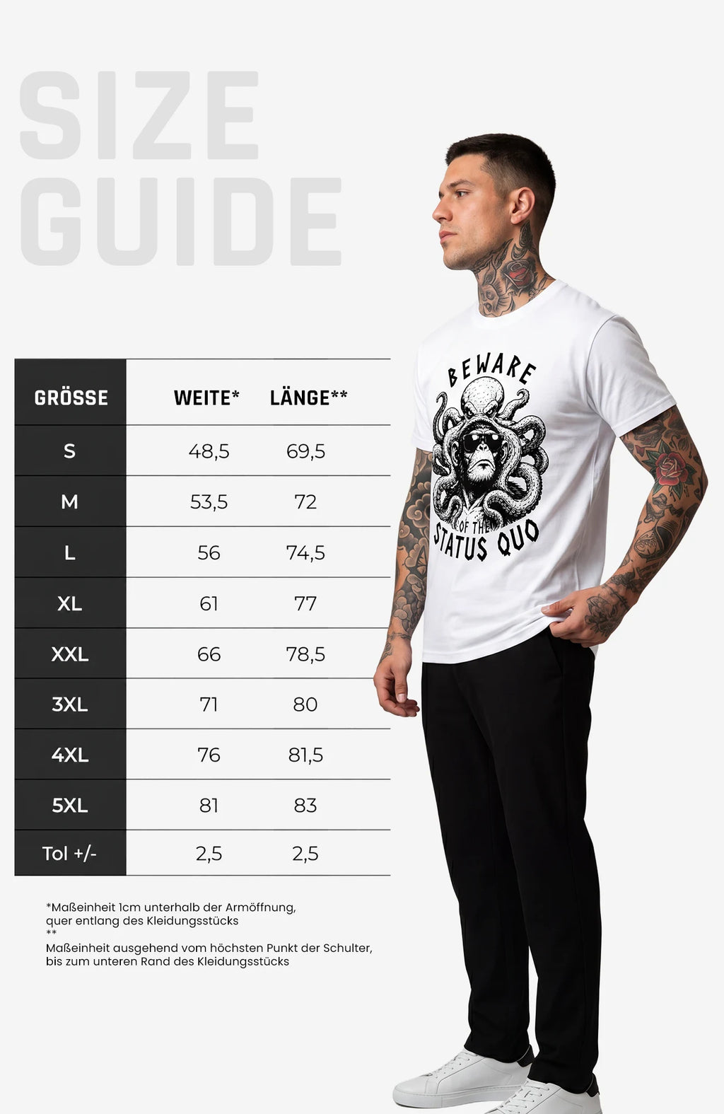 Beware of the Status Quo | T-Shirt | weiss | Skater T-Shirt Shirt BewareoftheStatusQuo-Mann-streetwear-tshirt-weiss-Front-EnrolDesign-EnrolShop-SizeGuide