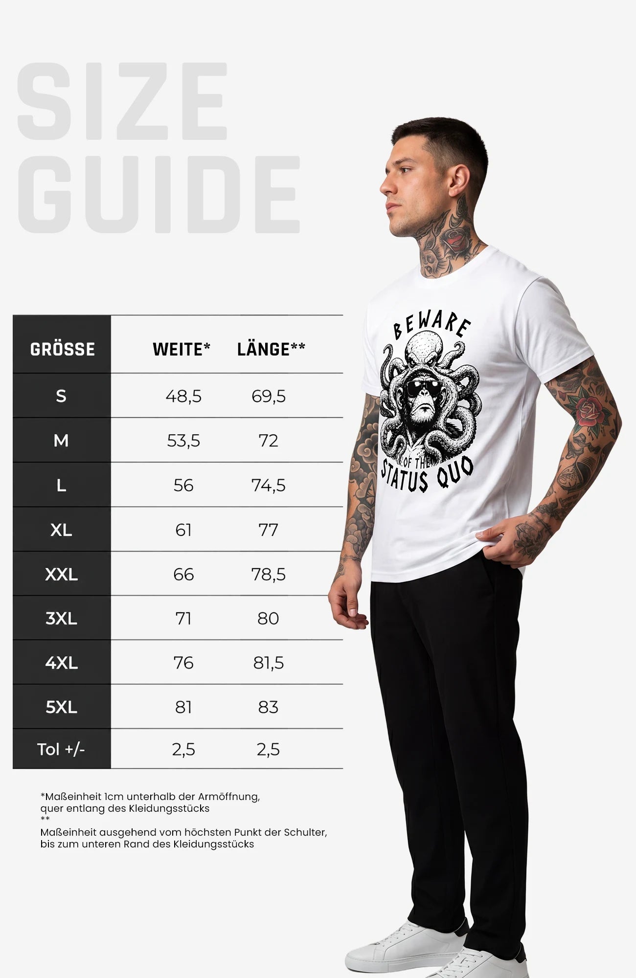 Beware of the Status Quo | T-Shirt | weiss | Skater T-Shirt Shirt BewareoftheStatusQuo-Mann-streetwear-tshirt-weiss-Front-EnrolDesign-EnrolShop-SizeGuide