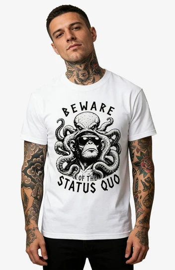 Beware of the Status Quo - WEAR IT. HANG IT. | Bundle - Mann Bundle BewareoftheStatusQuo-Mann-streetwear-tshirt-weiss-Front-EnrolDesign-EnrolShop01_7a1d68bf-44fd-410c-99ee-2bdce2d171d4