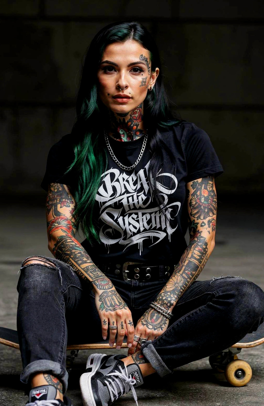 Break The System Shirt – Dark Streetwear Tee Shirt Break-the-System-EnrolDesign-streetwear-tshirt-schwarz-Front-Model03