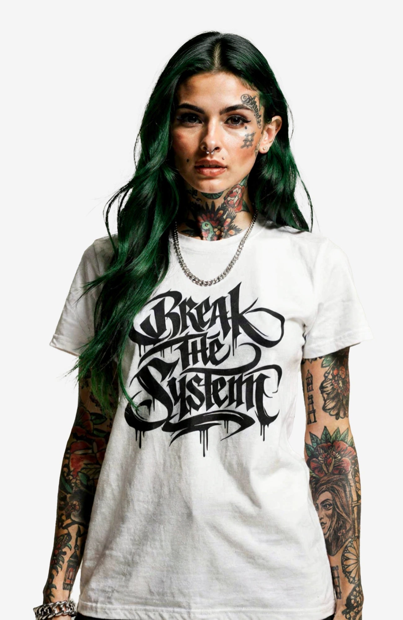 Break The System – Look Bundle - Shirt + Sticker Bundle Break-the-System-EnrolDesign-streetwear-tshirt-weiss-Front-Model.02webp_8245d953-a7cd-4130-8387-44023da89b83