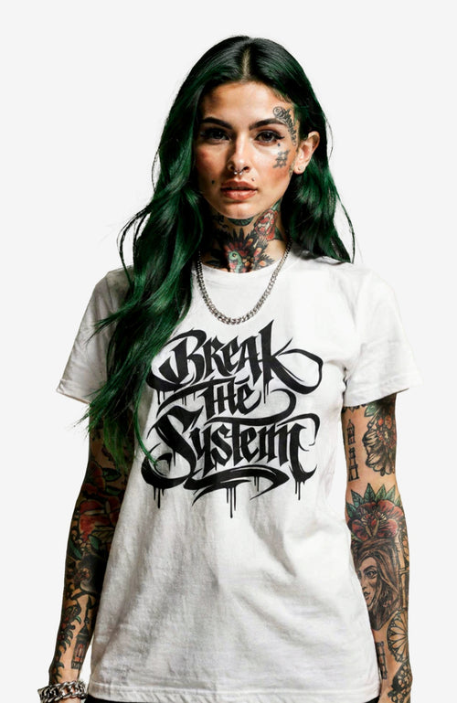 Break The System Shirt – Dark Streetwear Tee Shirt Break-the-System-EnrolDesign-streetwear-tshirt-weiss-Front-Model.02webp_8245d953-a7cd-4130-8387-44023da89b83