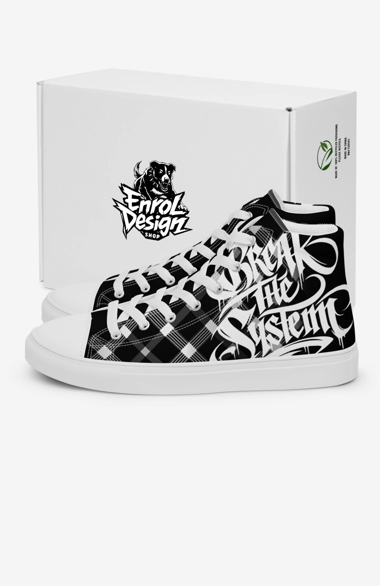 Break the System High Tops | Damen Sneaker BreaktheSystem-high-top-sneaker-streetart-urban-Karomuster-EnrolDesign-design01