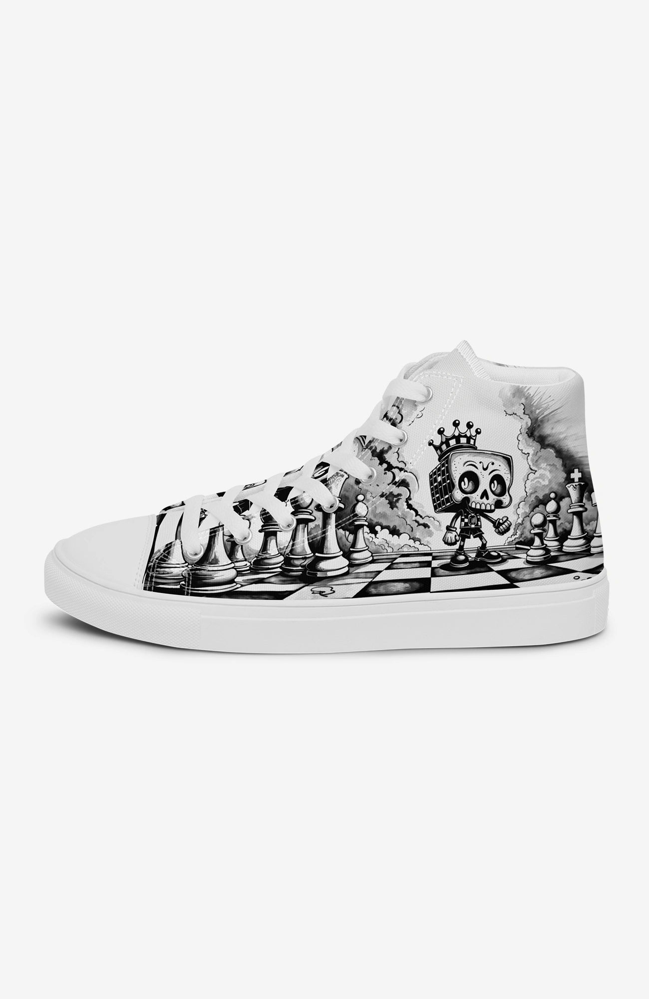 Checkmate High Top Sneaker | Damen Sneaker Chess-high-top-sneaker-Clown-streetwear-blackwhite-canvas-enroldesign-side04_9ca75047-7552-408f-8e16-6e8d752ae412
