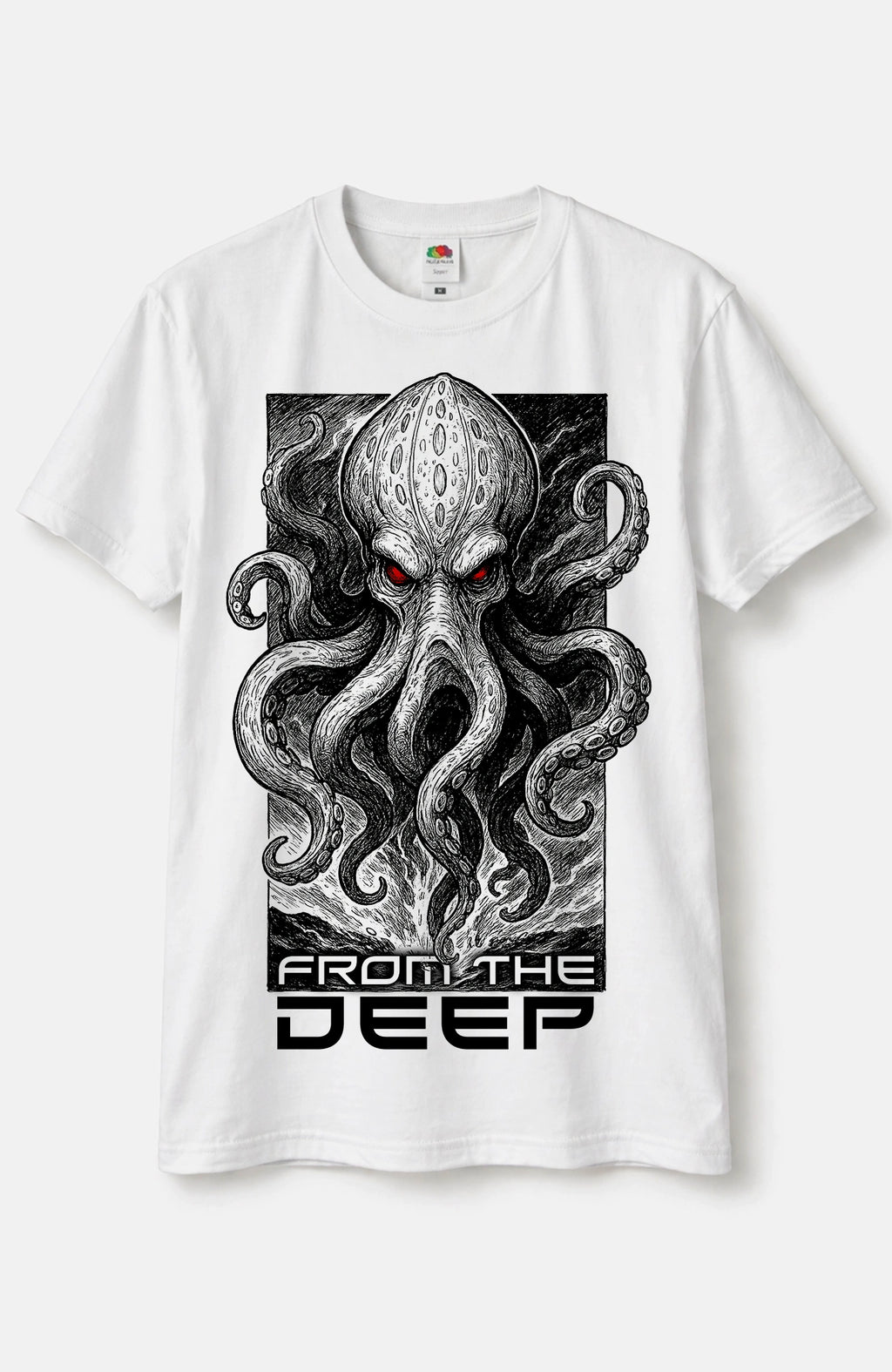 From the Deep T-Shirt – Weißes Streetwear Shirt mit Oktopus Shirt From_the_Deep_-_Skater_Shirt_-streetwear-tshirt-weiss-Front