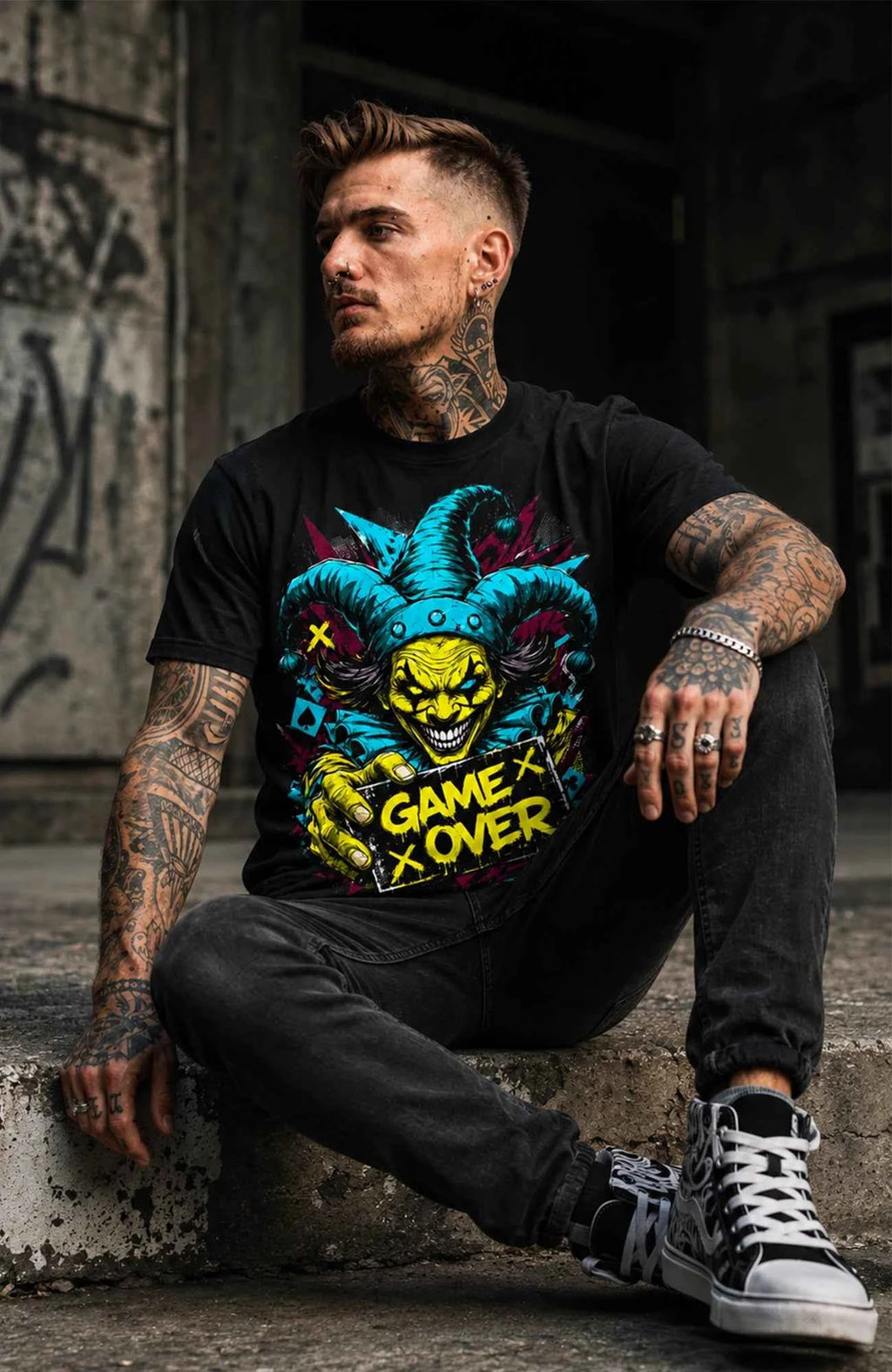 Final Trick | Shirt Herren | Schwarz Shirt GameOver-Art-SkaterShirt-streetwear-Mann-Black-Frontside-EnrolDesign-EnrolShop.-04