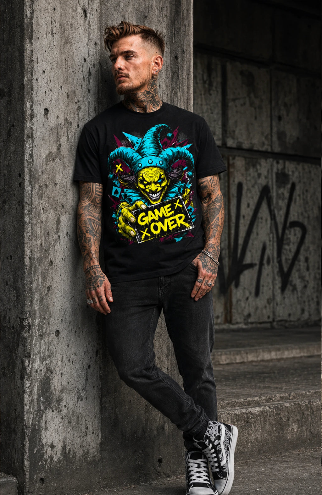 Final Trick | Shirt Herren | Schwarz Shirt GameOver-Art-SkaterShirt-streetwear-Mann-Black-Frontside-EnrolDesign-EnrolShop.-05