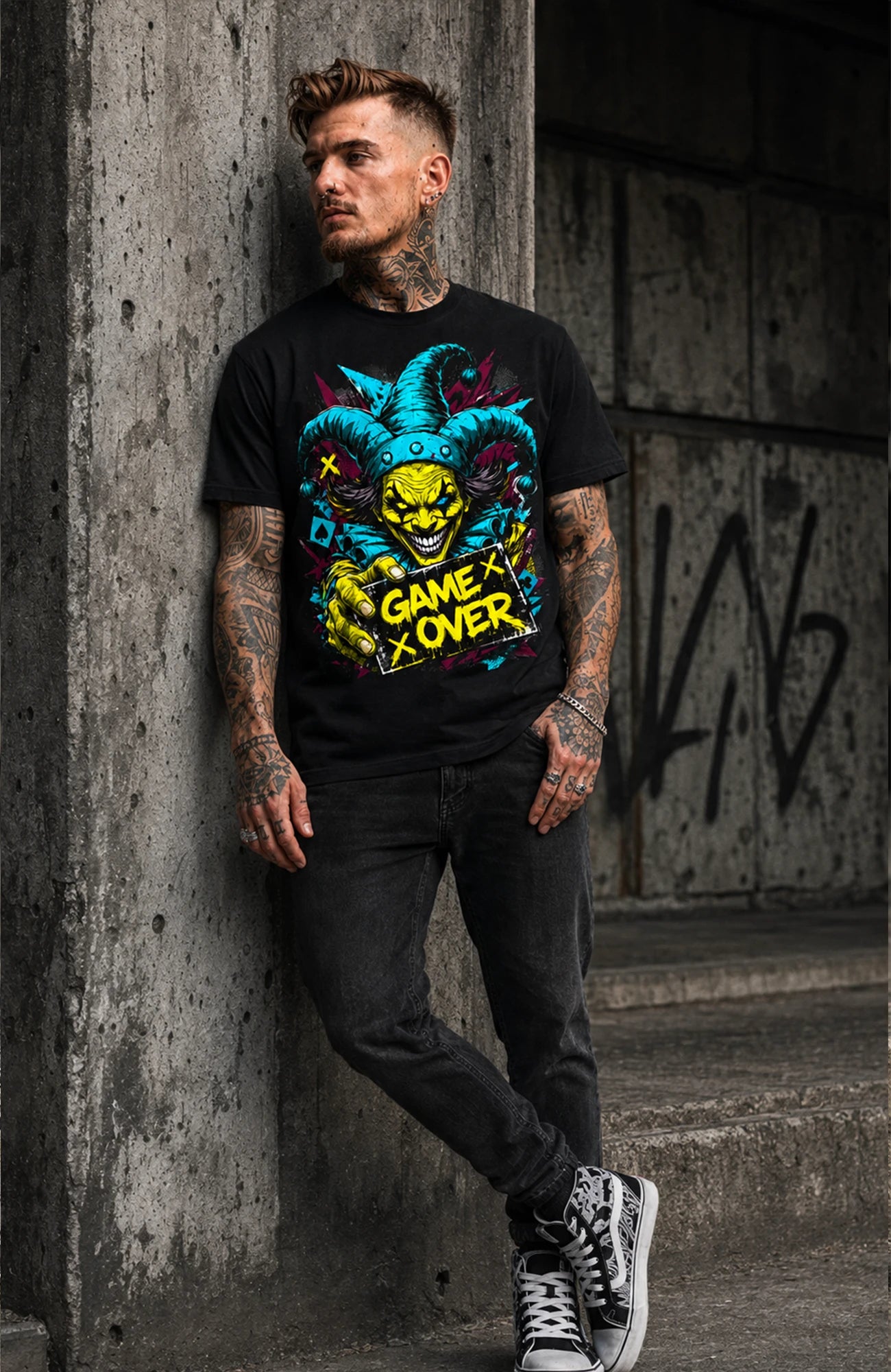 Final Trick | Shirt Herren | Schwarz Shirt GameOver-Art-SkaterShirt-streetwear-Mann-Black-Frontside-EnrolDesign-EnrolShop.-05