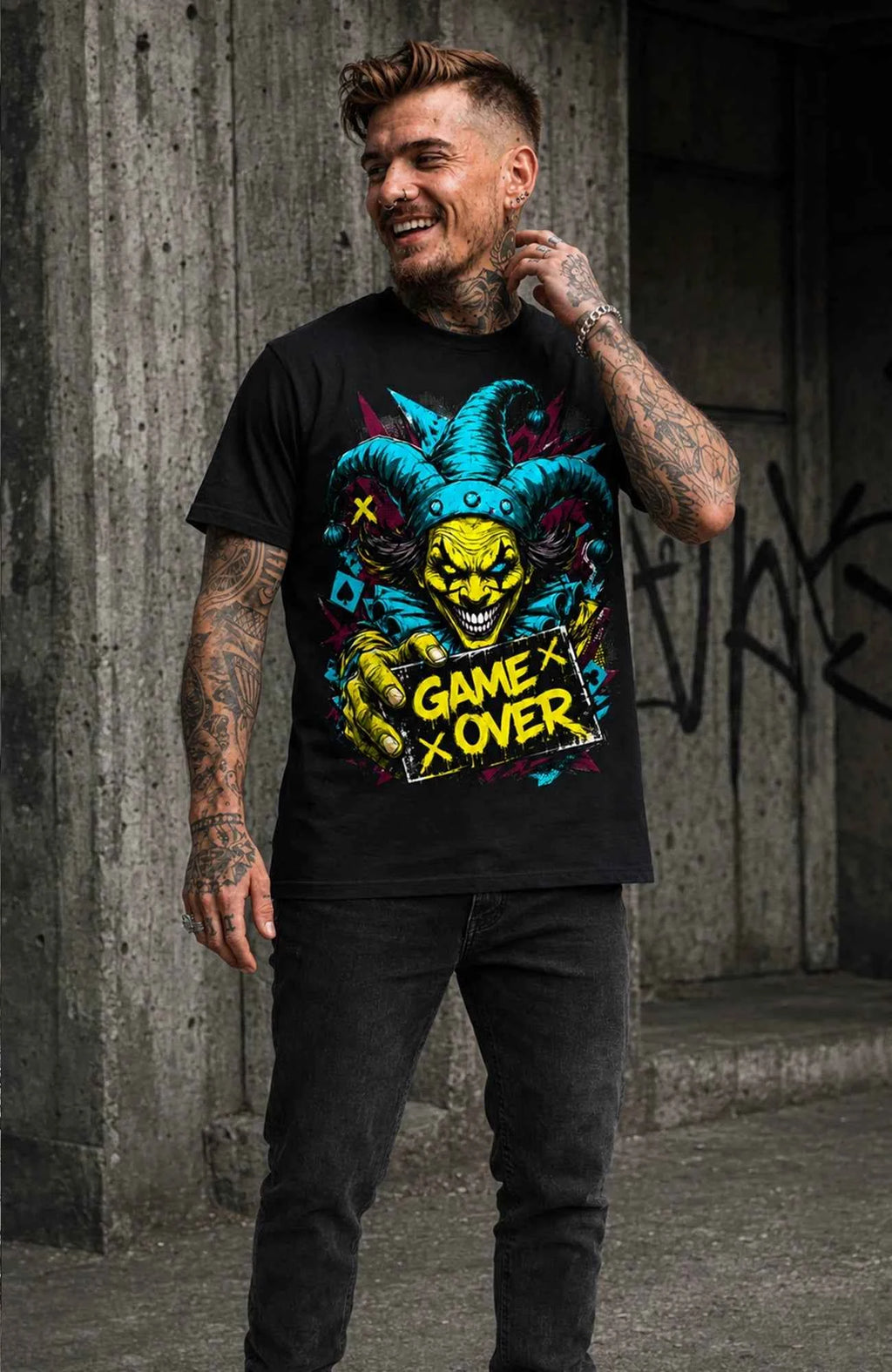 Final Trick | Shirt Herren | Schwarz Shirt GameOver-Art-SkaterShirt-streetwear-Mann-Black-Frontside-EnrolDesign-EnrolShop.-06
