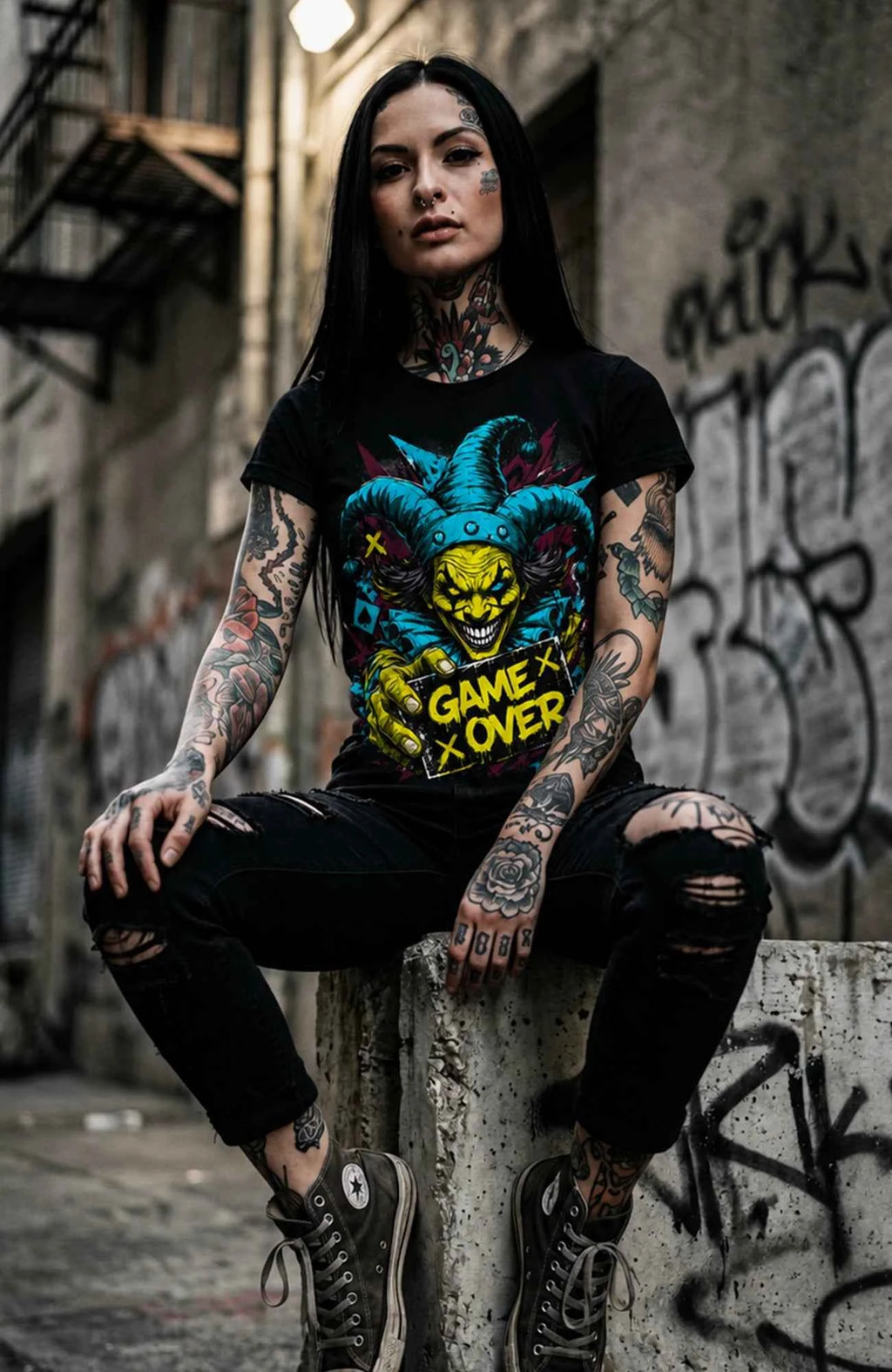 Final Trick | Shirt Damen | Schwarz Shirt GameOver-Art-SkaterShirt-streetwear-Women-Black-Frontside-EnrolDesign-EnrolShop.-04