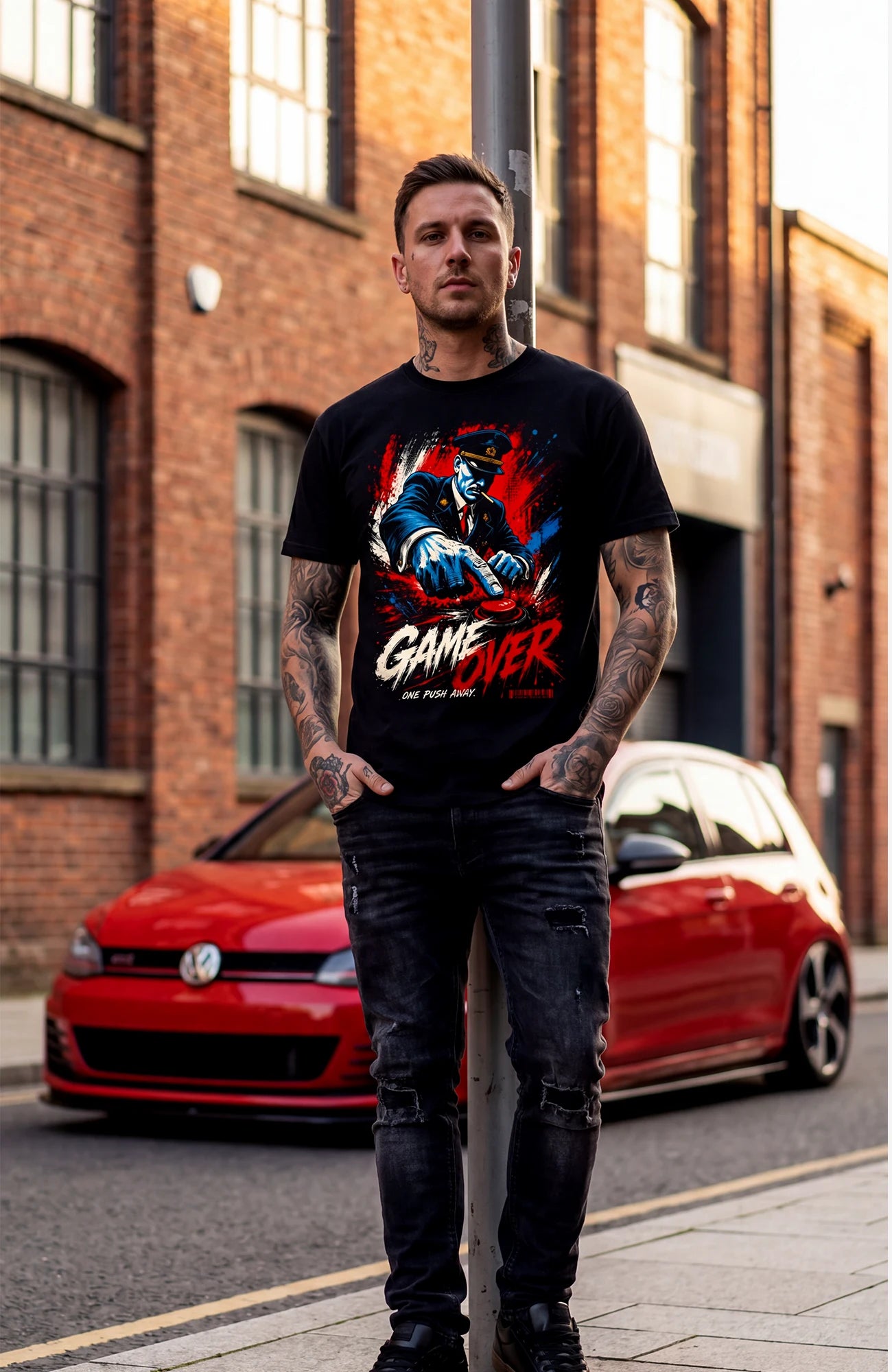 Game Over | T-Shirt | schwarz | Statement T-Shirt Shirt GameOver-SkaterShirt-streetwear-tshirt-schwarz-MannFront-02