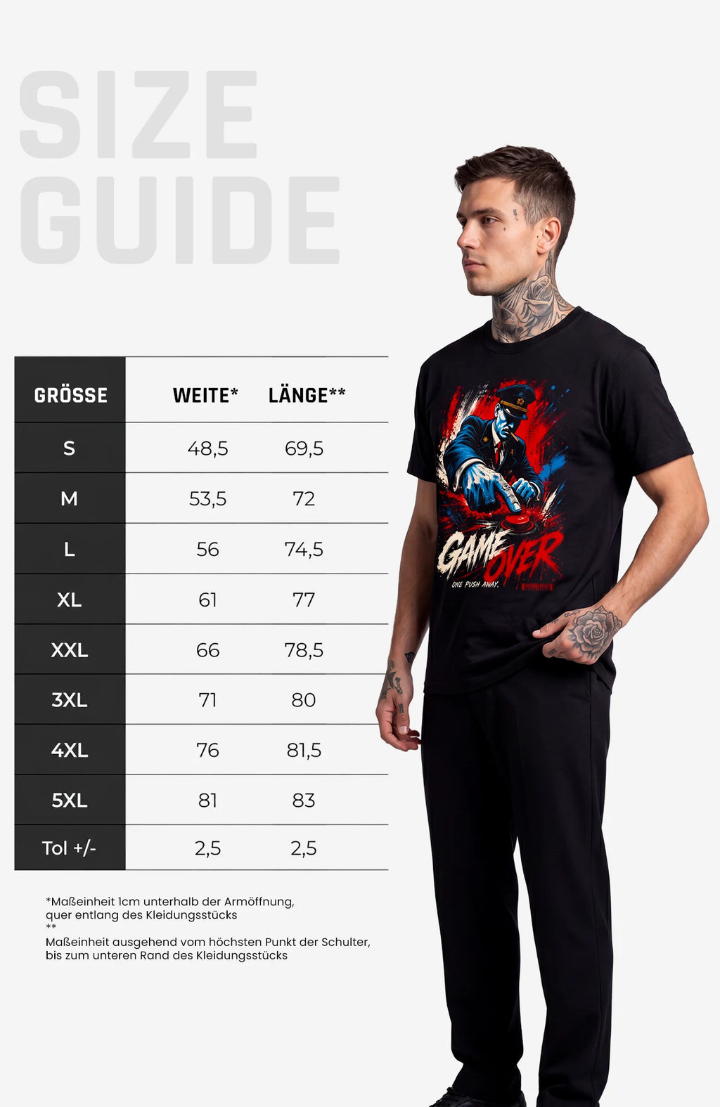 Game Over | T-Shirt | schwarz | Statement T-Shirt Shirt GameOver-SkaterShirt-streetwear-tshirt-schwarz-MannFront-SizeGuide