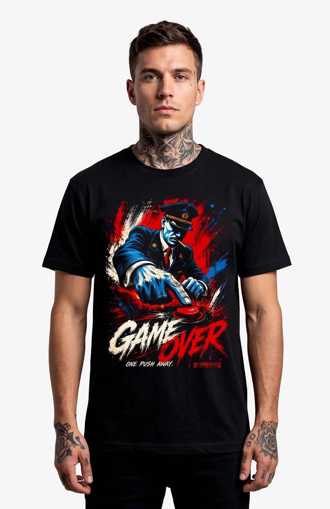 Game Over | T-Shirt | schwarz | Statement T-Shirt Shirt GameOver-SkaterShirt-streetwear-tshirt-weiss-MannFront-01