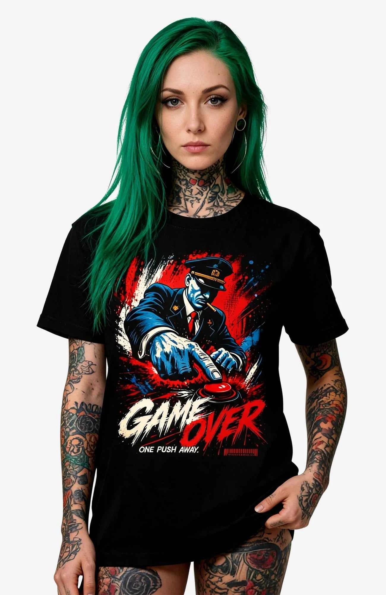 Game Over | T-Shirt | schwarz | Statement T-Shirt Shirt GameOver-SkaterShirt-streetwear-tshirt-weiss-WomenFront-01
