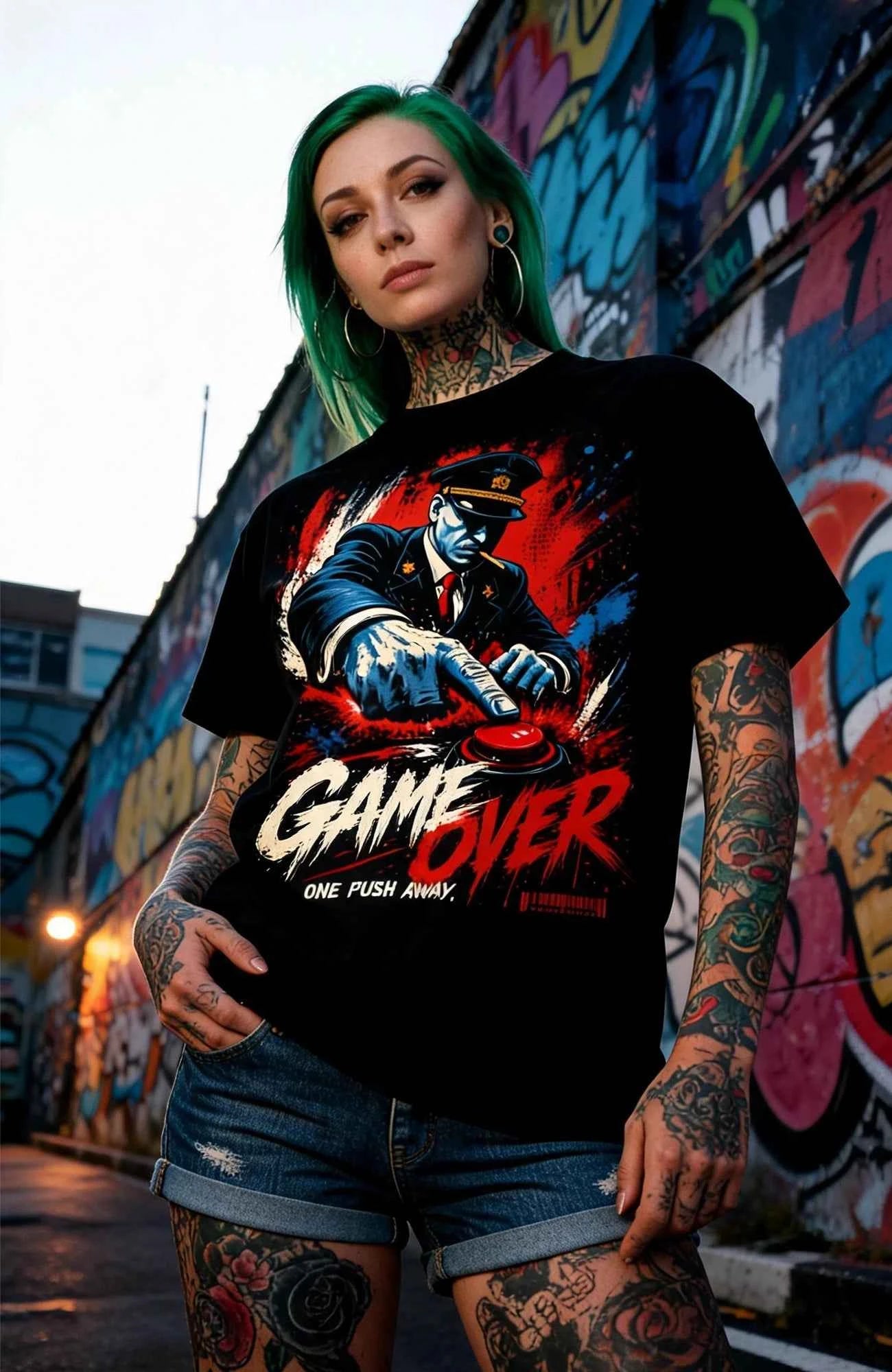 Game Over | T-Shirt | schwarz | Statement T-Shirt Shirt GameOver-SkaterShirt-streetwear-tshirt-weiss-WomenFront-02