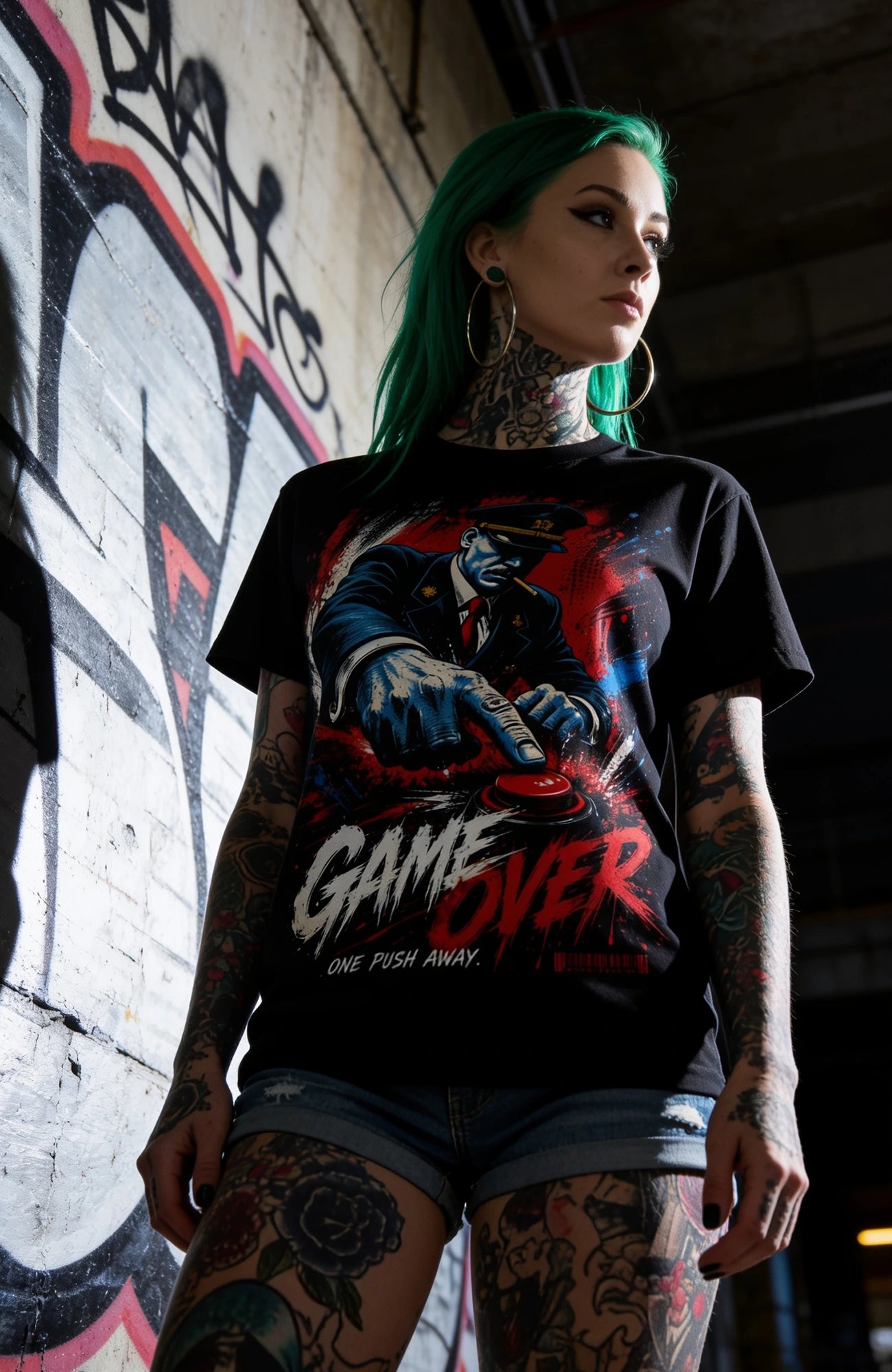 Game Over | T-Shirt | schwarz | Statement T-Shirt Shirt GameOver-SkaterShirt-streetwear-tshirt-weiss-WomenFront-03