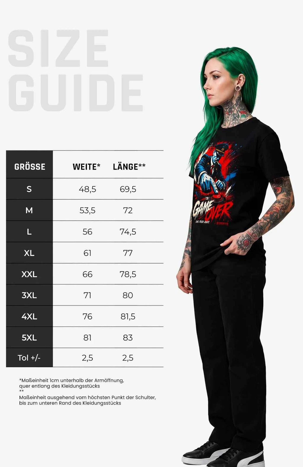 Game Over | T-Shirt | schwarz | Statement T-Shirt Shirt GameOver-SkaterShirt-streetwear-tshirt-weiss-WomenFront-SizeGuide