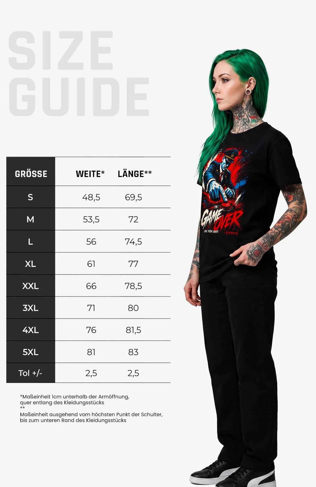 Game Over | T-Shirt | schwarz | Statement T-Shirt Shirt GameOver-SkaterShirt-streetwear-tshirt-weiss-WomenFront-SizeGuide