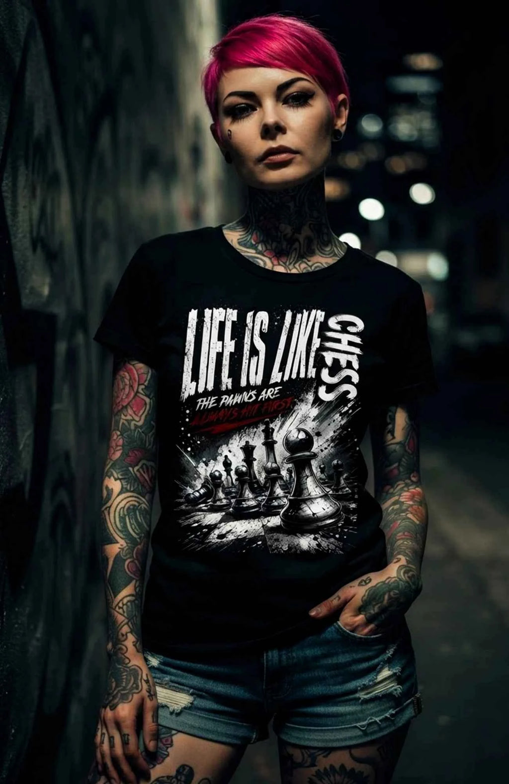 Life is like Chess | T-Shirt | schwarz | Skater T-Shirt Shirt LifelikeChess-EnrolDesign-streetwear-skater-T-Shirt-white-Front-EnrolShop-Women02