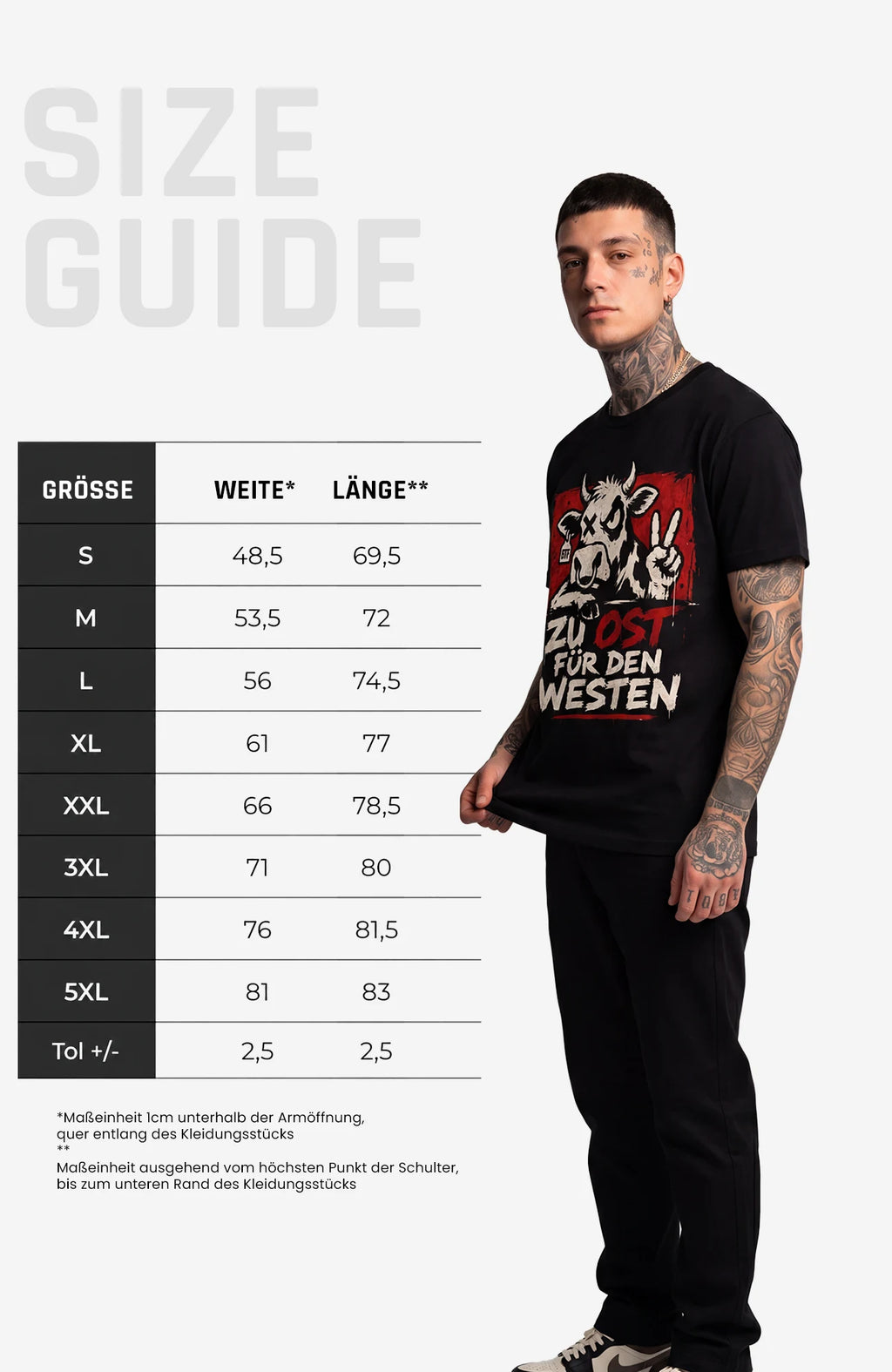 Zu Ost für den Westen | T-Shirt | Schwarzes Streetwear Shirt Shirt LocalShirt-ZuOstfuerdenWesten-Mann-Art-streetwear-Black-Front-EnrolDesign-EnrolShop.-SizeGuide