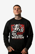 Zu Ost für den Westen | Sweatshirt Herren | Schwarz Sweatshirt LocalSweatshirt-ZuOstfuerdenWesten-Art-Mann-streetwear-Black-Front-EnrolDesign-EnrolShop.-01