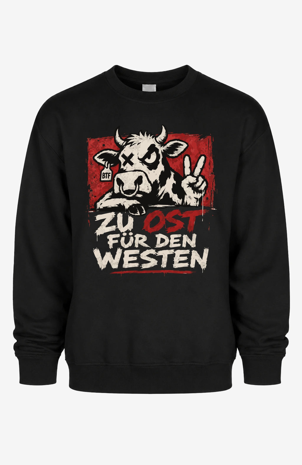 Zu Ost für den Westen | Sweatshirt Herren | Schwarz Sweatshirt LocalSweatshirt-ZuOstfuerdenWesten-Art-streetwear-Black-Front-EnrolDesign-EnrolShop.-01