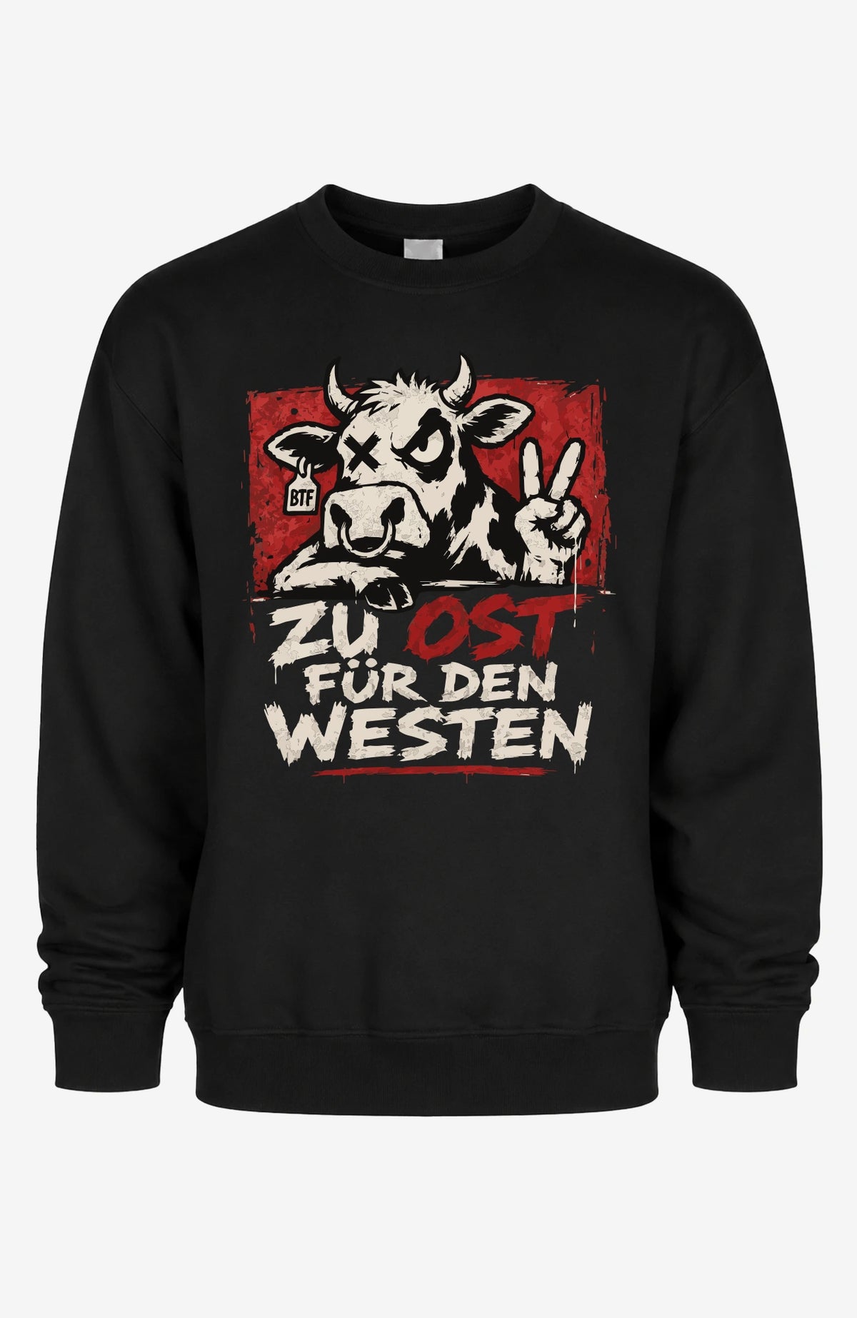 Zu Ost für den Westen | Sweatshirt Herren | Schwarz Sweatshirt LocalSweatshirt-ZuOstfuerdenWesten-Art-streetwear-Black-Front-EnrolDesign-EnrolShop.-01